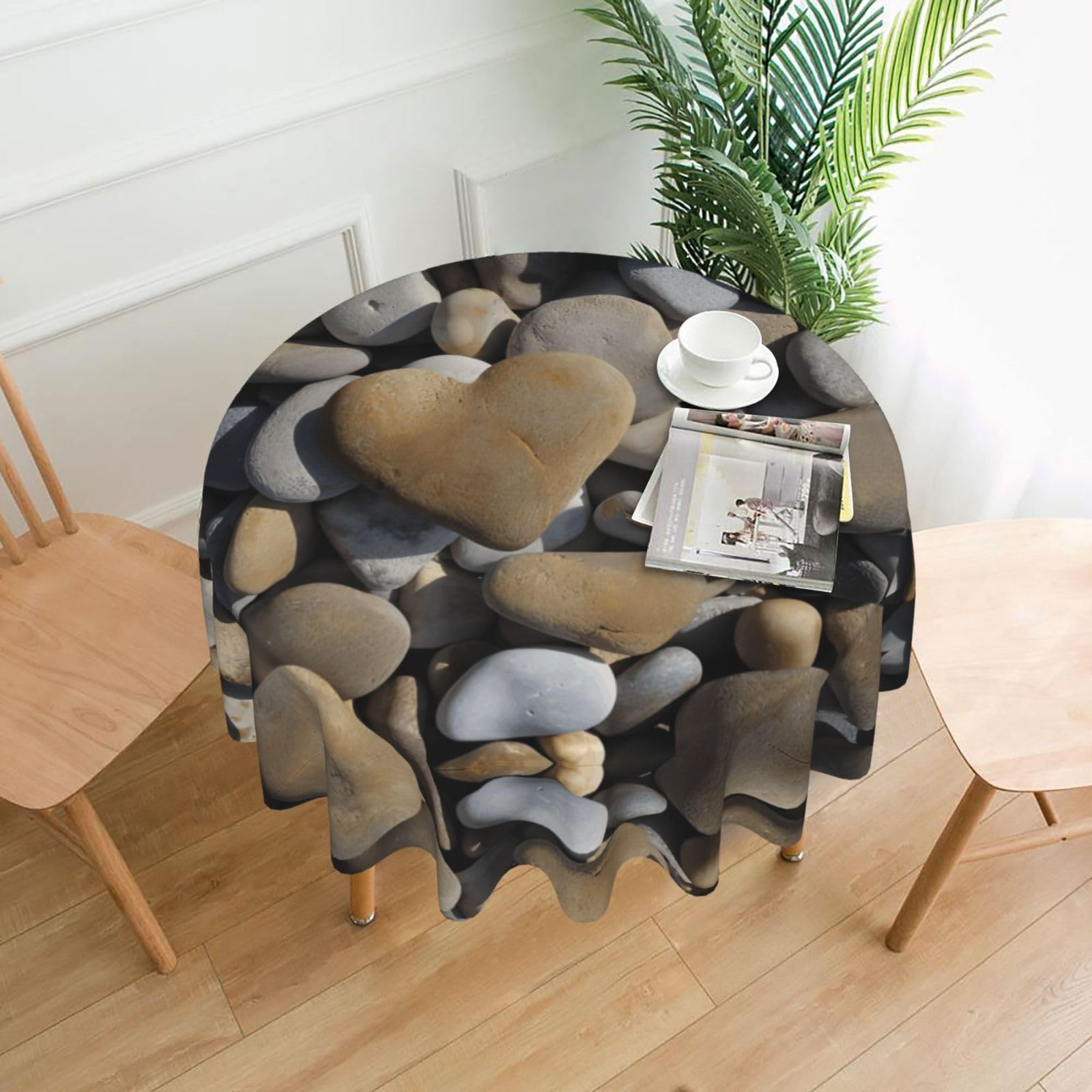 ZHAOUR Heart Stone Print Round Washable Tablecloth – Table Cover