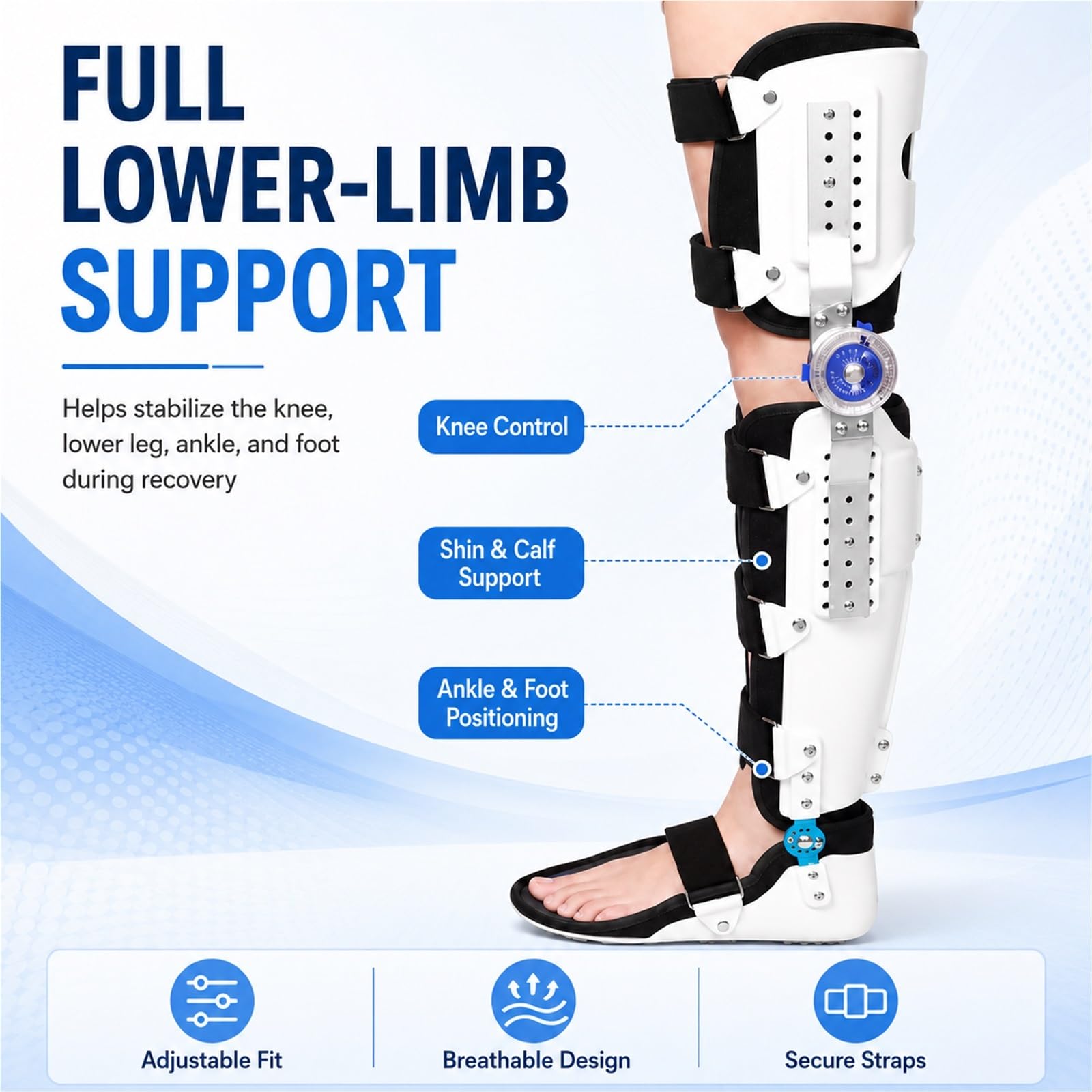 Tutore Ginocchio Post Operatorio Immobilizzatore Regolabile Supporto Stabilizzatore per Legamenti LCA Menisco e Riabilitazione Ortopedica Professionale Unisex(Giusto)