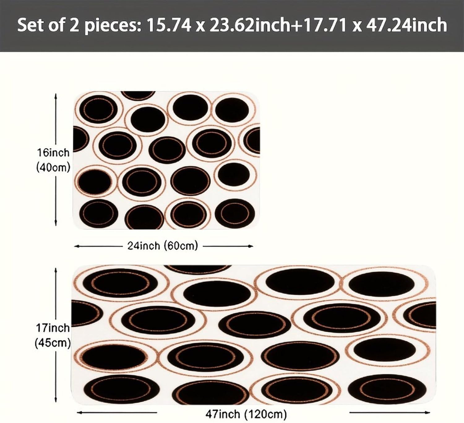 Retro Copper-Colored Circles Kitchen Mat Kitchen Rug Set | Kitchen Rugs Flannel Velvety Washable breathable Water Absorbent Soft ，kitchen utensils for Kitchen, Floor,Laundry