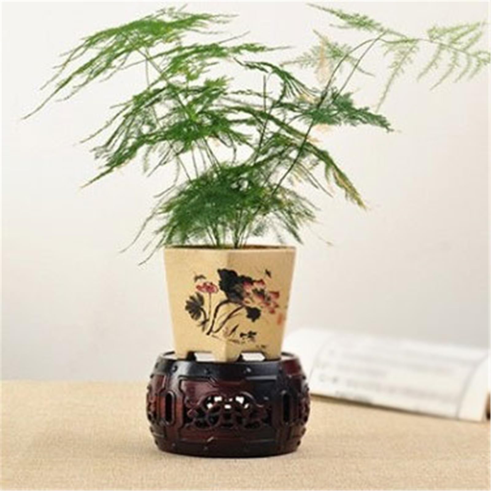 Base para bonsais Base de exhibición en miniatura estilo chino, pedestal decorativo artesanal tallado calado Soportes para plantas(Medio)