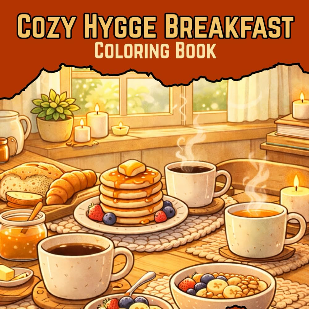 Cozy Hygge Breakfast Coloring Book: Wholesome Morning Foods and Cozy Moments for Adults & Teens