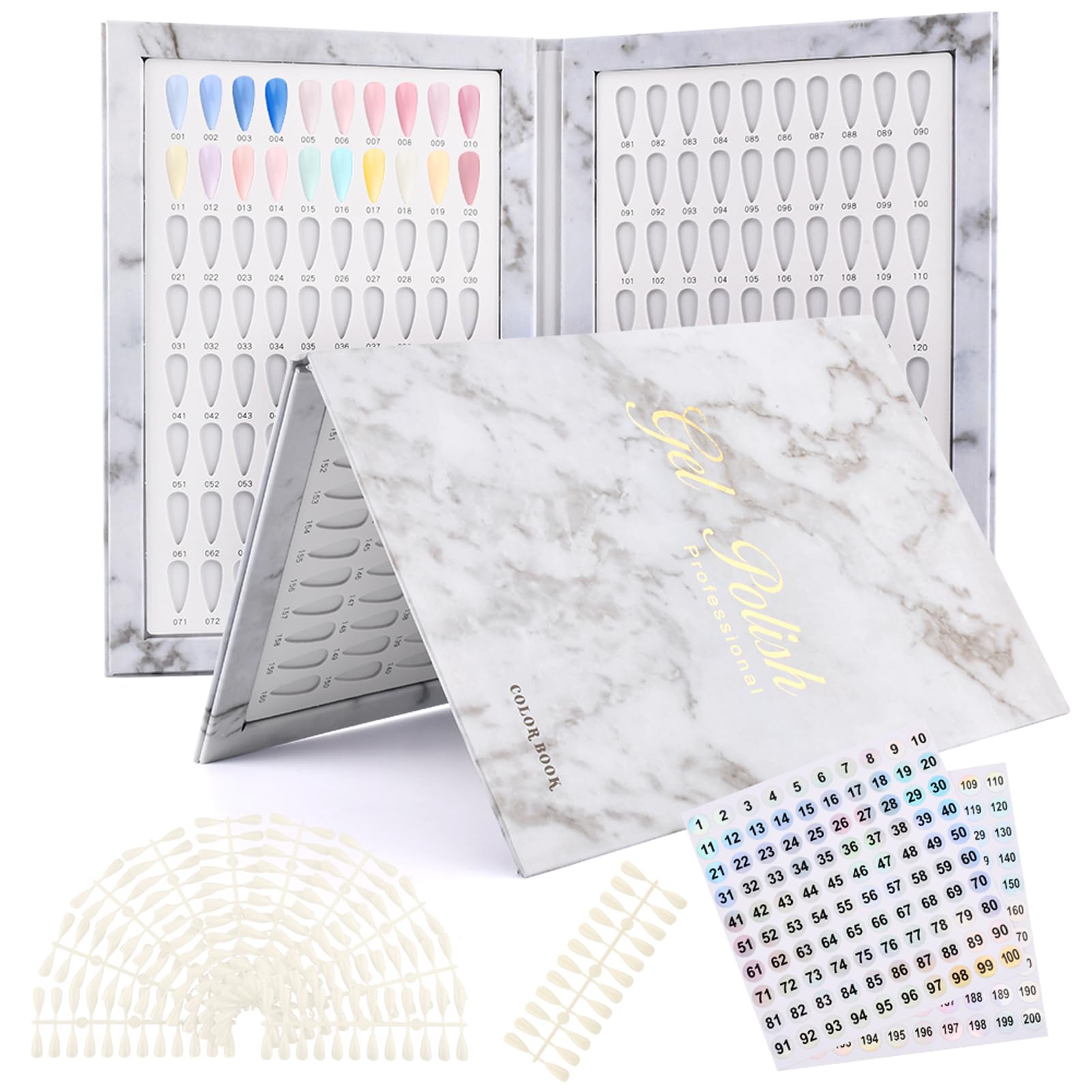 160 Color Nail Display Book with 240 Tips, Numbered Nail Swatch Book