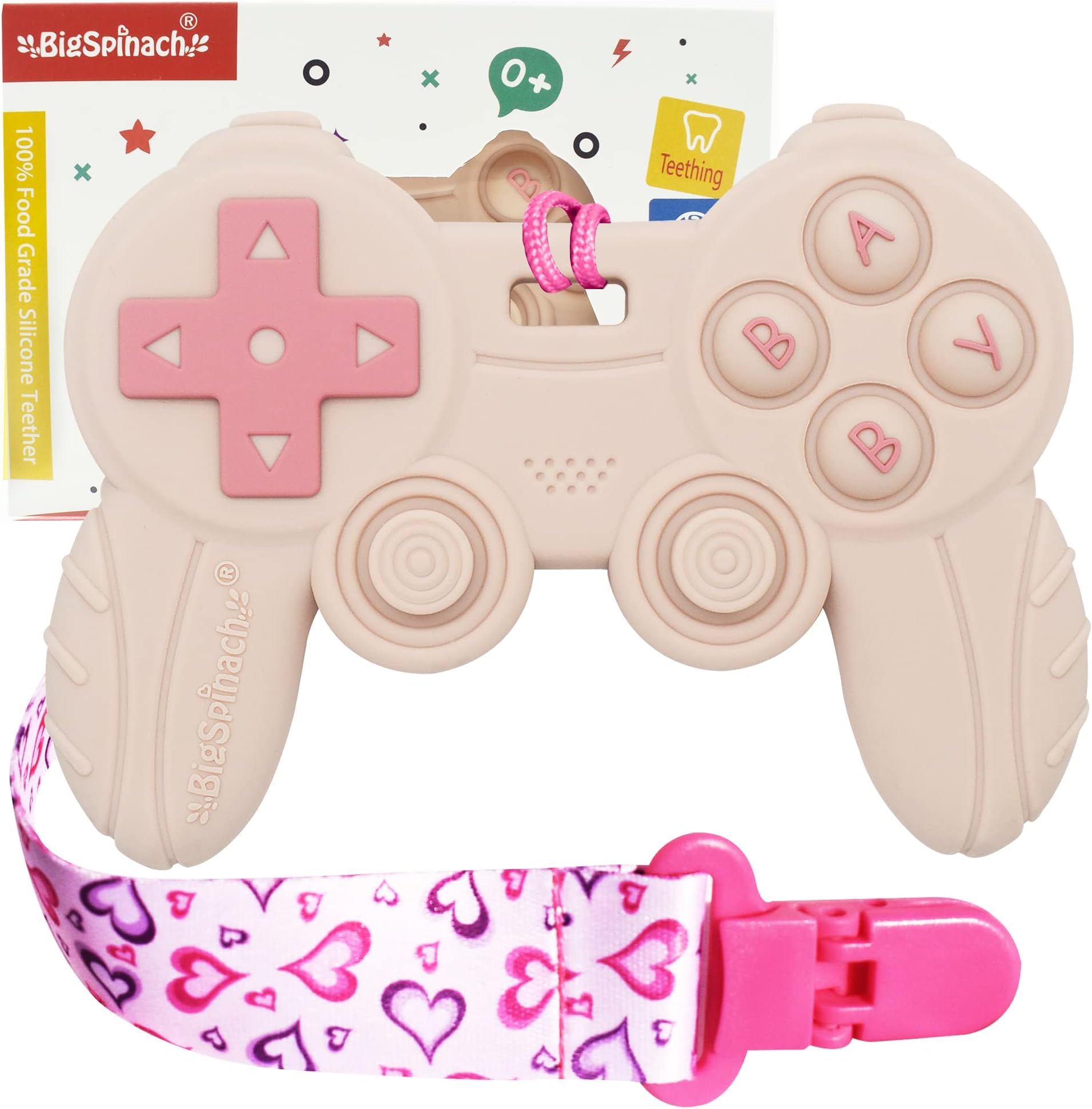 Cool Remote Game Control Teething Toy for Babies 0-6 6-12 Months,Game Controller Teether for Gamer Parents,Baby's First Valentines Day Gifts,Silicone Remote Chew Toys（Pink