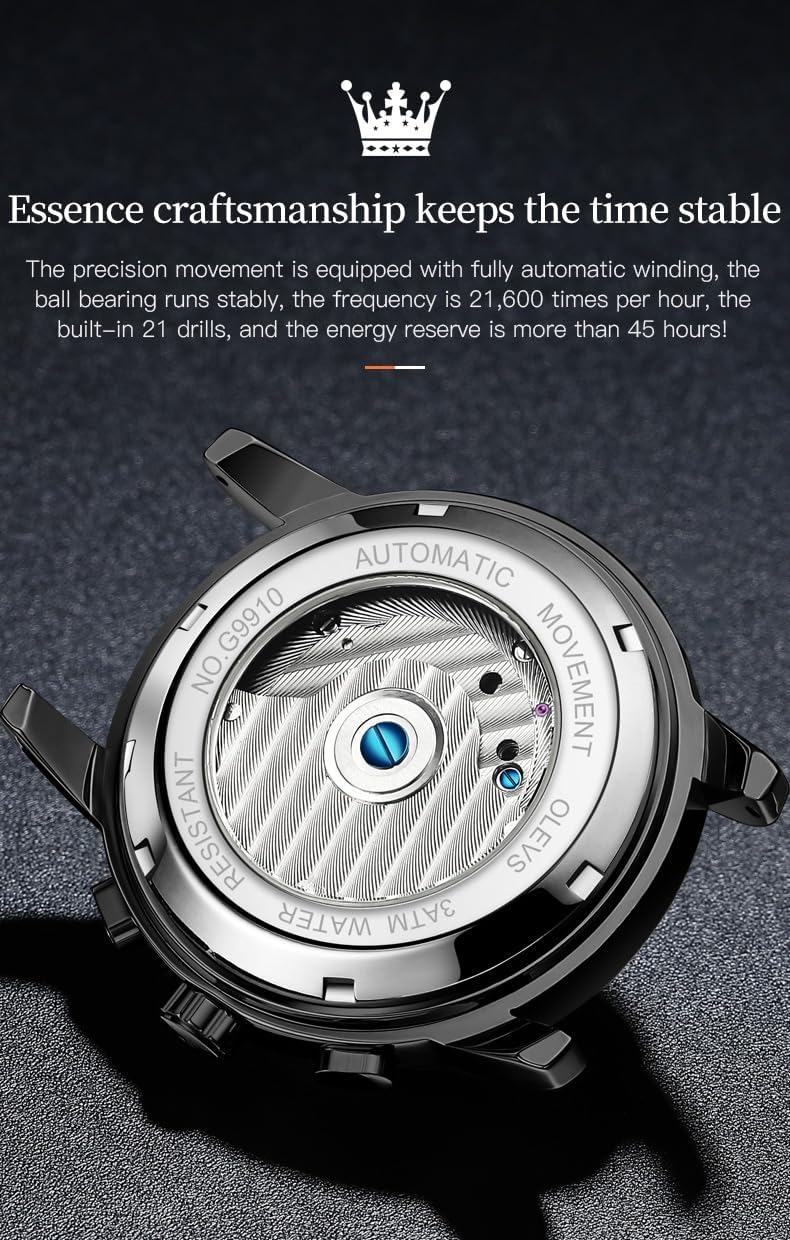 OLEVS Mens Automatic Watches Gold Skeleton Tourbillon Self Winding Mechanical Stainless Steel Waterproof Dress Wristwatch - Image 5