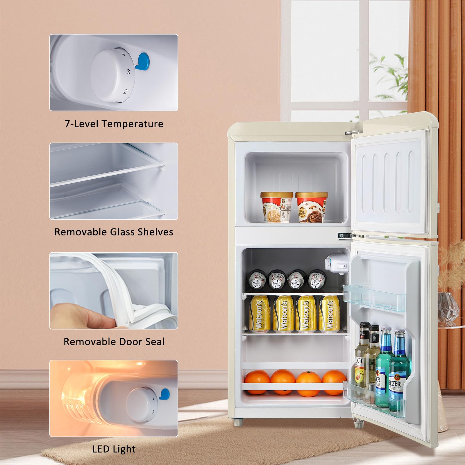AXUTL Refrigerator with Freezer Retro Mini Fridge Bedroom Dorm Cream White 3.5 Cu.ft Compact Small for RV Apartment 2-Door Design on Fridge.com