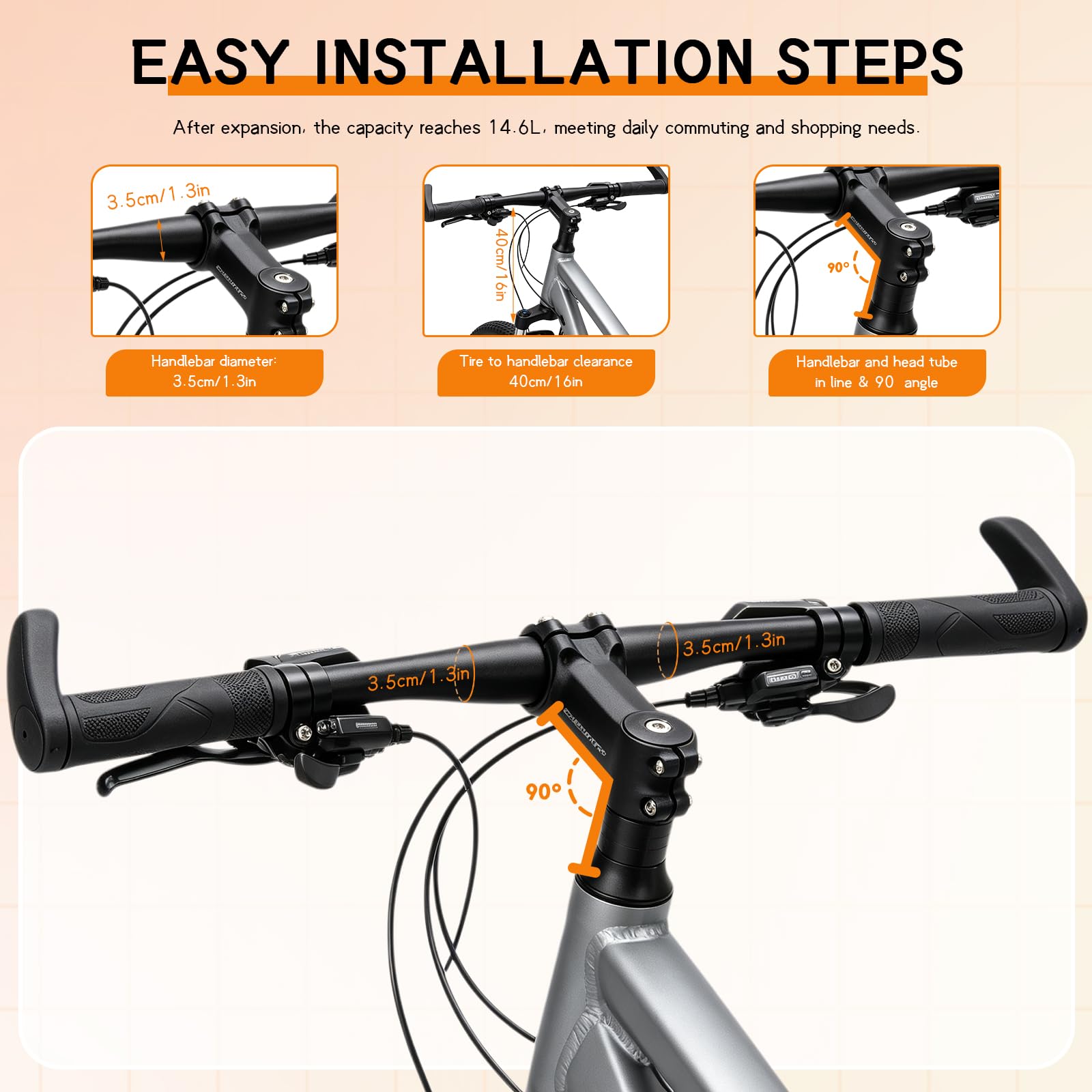 Panier Vélo Avant avec Sac Amovible, Panier Guidon Vélo en Métal avec 3 Fixations, Panier pour Vélo Antirouille 10,8L pour VTT, Vélo Ville, Vélos Pliants, Vélo Électrique