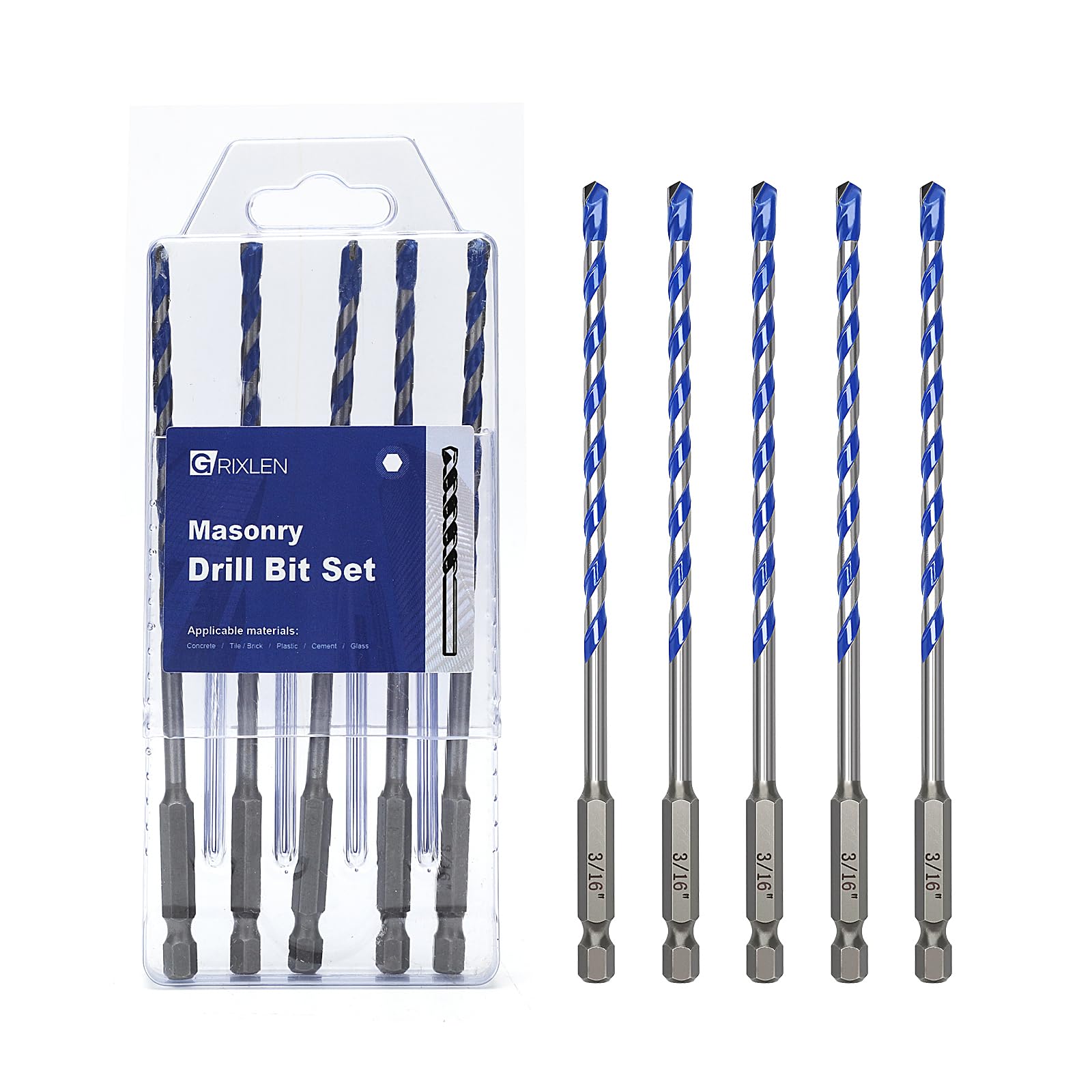 GRIXLEN Masonry Drill Bit Set - 5 Pack 1/8 Inch -17