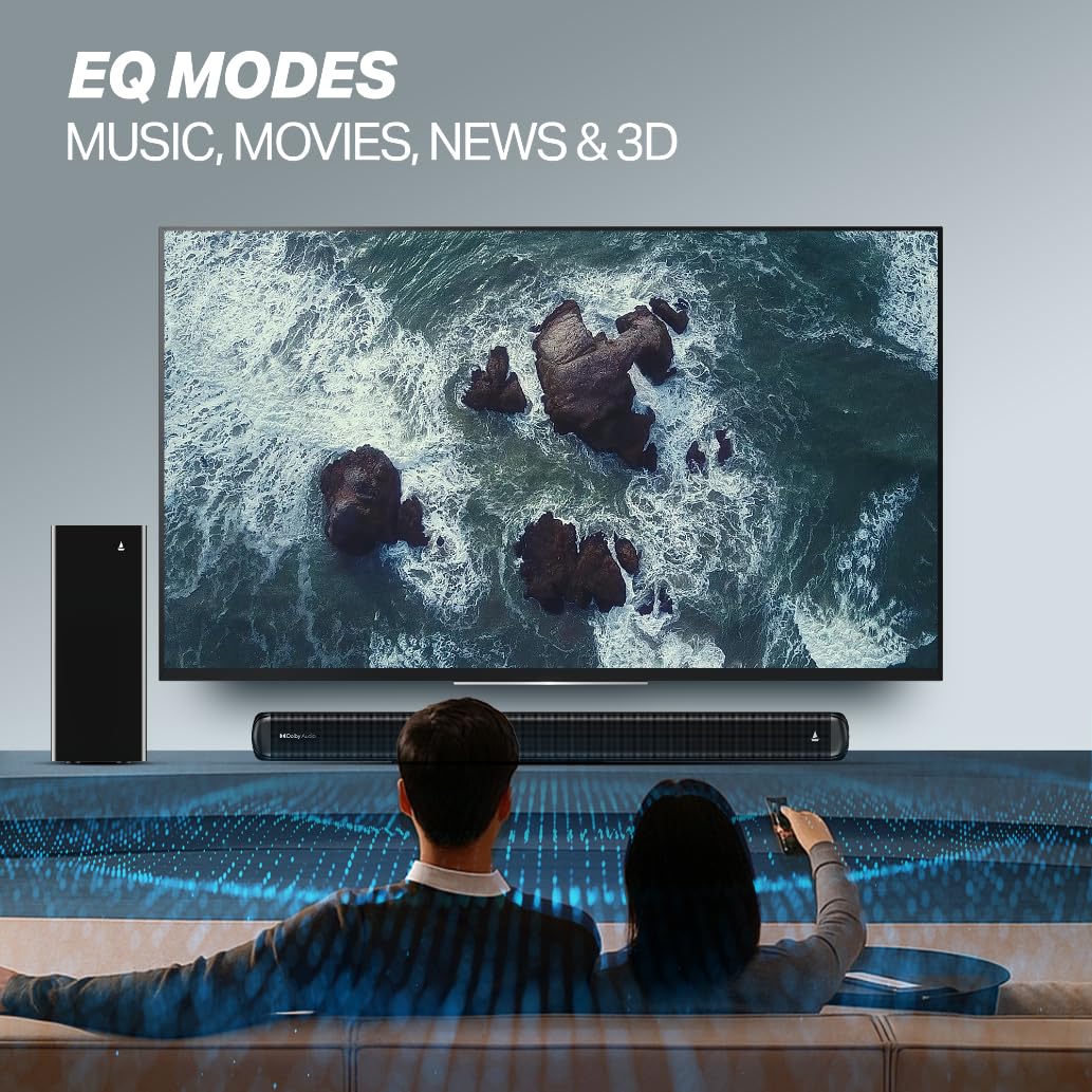 boAt Smartchoice Aavante 2.1 1600D/Orion Plus, Dolby Audio, 160W Signature Sound, 2.1 Channel Wired Subwoofer, Multiple Ports & EQ Modes, Bluetooth Home Theatre Soundbar Speaker (Premium Black) — Amazon image 5
