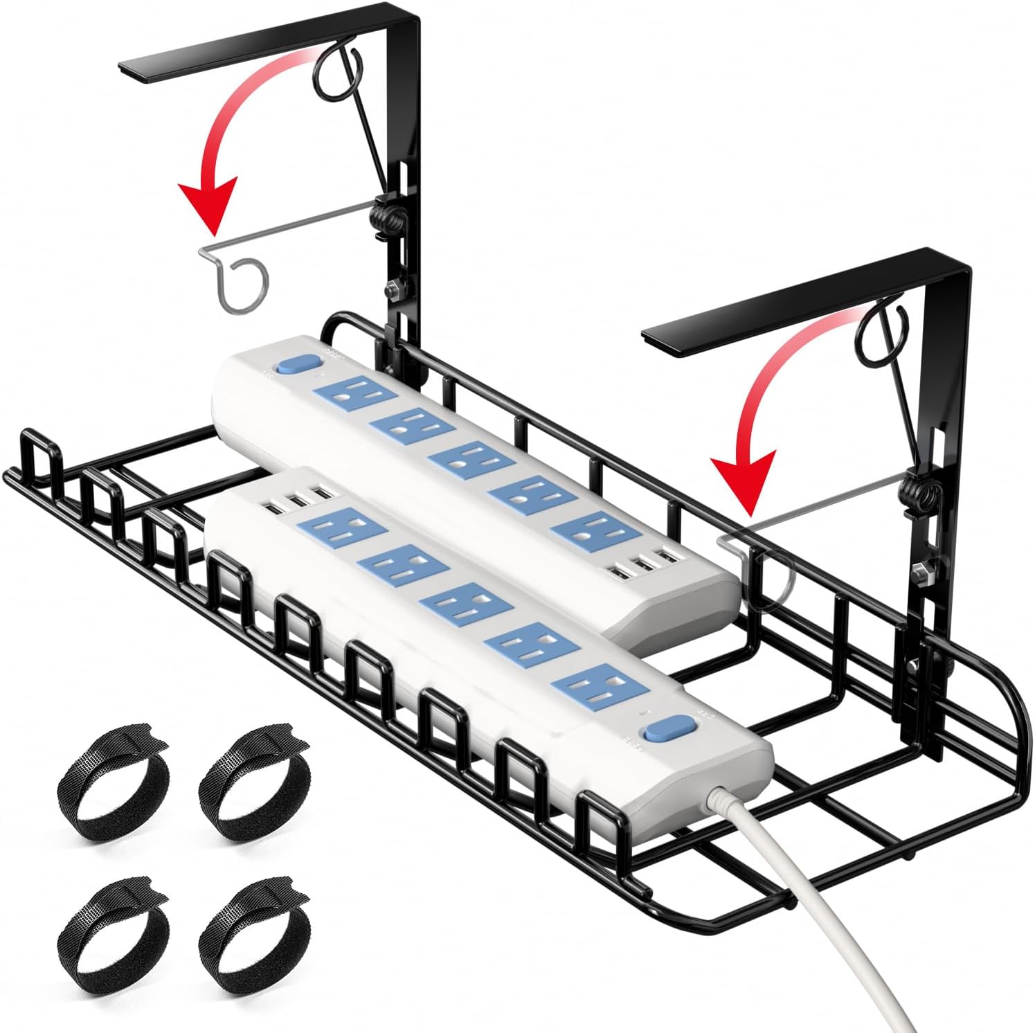 MUDEELA Under Desk Cable Management Tray 15.7in Spring Clamps No