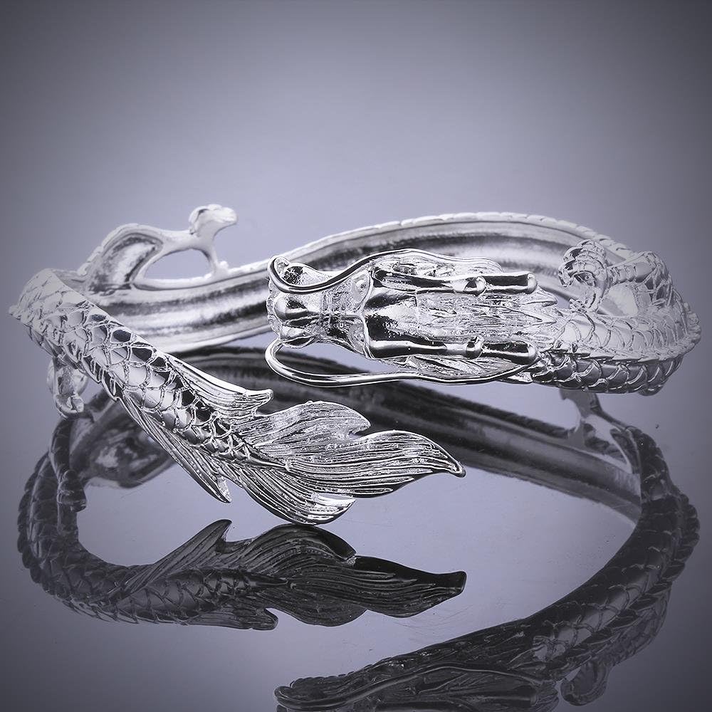 Koguxuix Fashion 925 Sterling Silver Antique Chinese Dragon Chic Lady Gentleman Bangle Bracelet