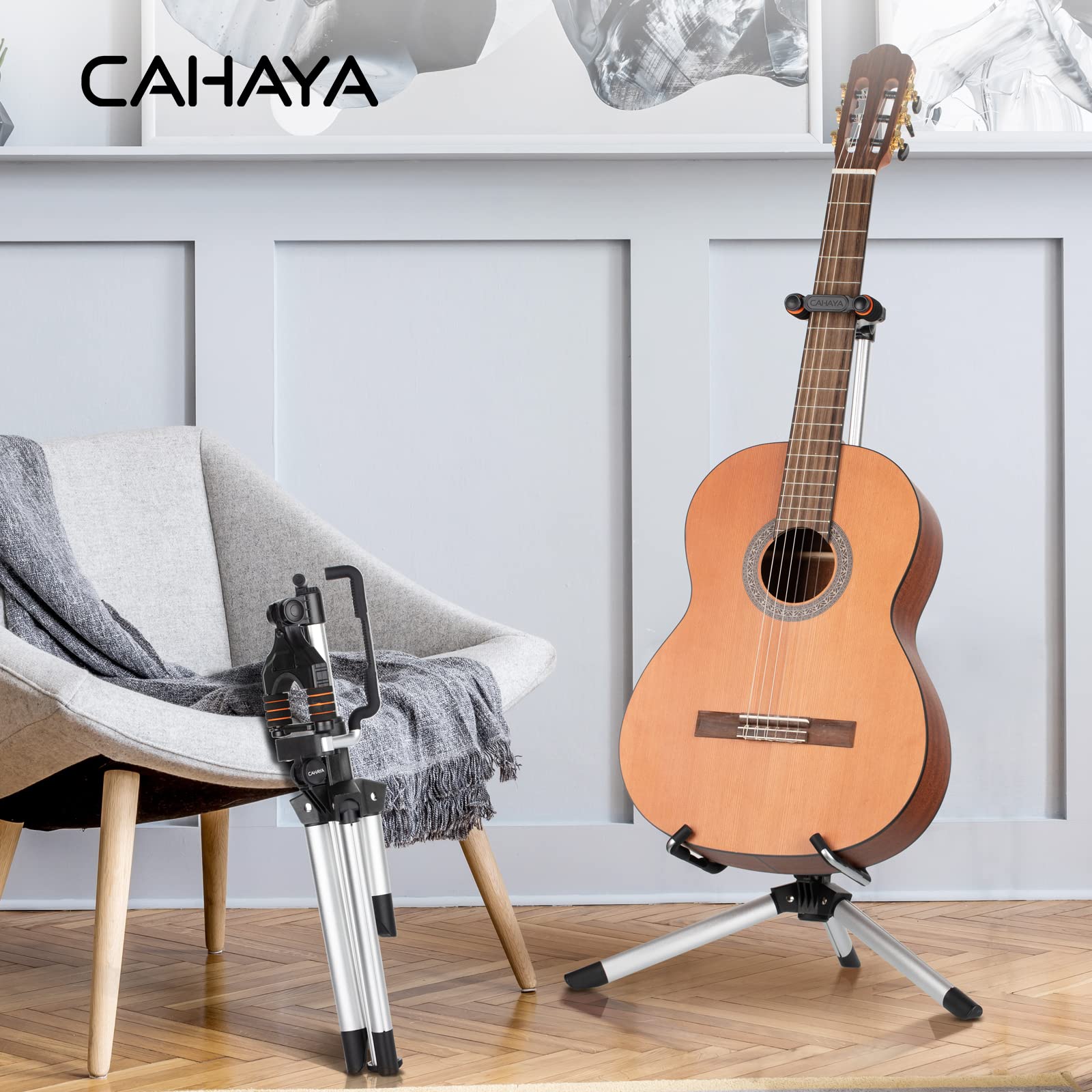 CAHAYA Supporto per Chitarra da Terra in Alluminio Leggero Stand per Chitarra Universale Treppiede per Chitarra Ukulele Appoggio Chitarra Pieghevole Modello CY0264