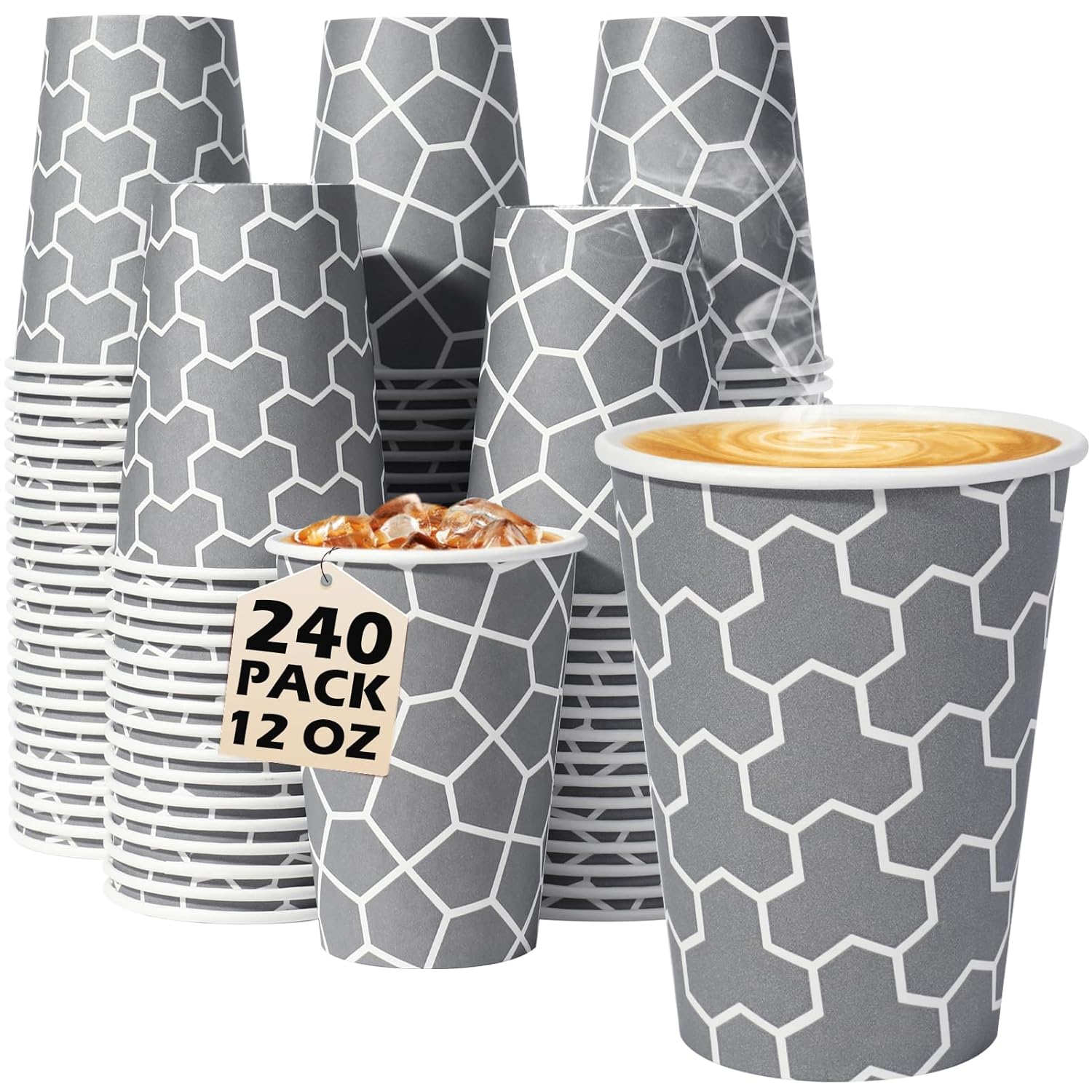 Huifany Coffee Cups 12 oz Paper Cups 240 Pack Disposable Coffee Cups 12 oz Hot Cup Disposable Cups