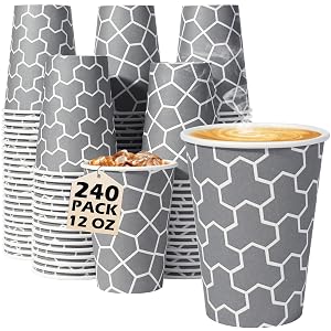 Huifany Coffee Cups 12 oz Paper Cups 240 Pack Disposable Coffee Cups 12 oz Hot Cup Disposable Cups