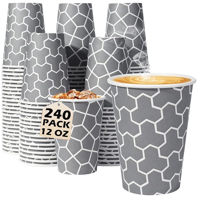 Huifany Coffee Cups 12 oz Paper Cups 240 Pack Disposable Coffee Cups 12 oz Hot Cup Disposable Cups