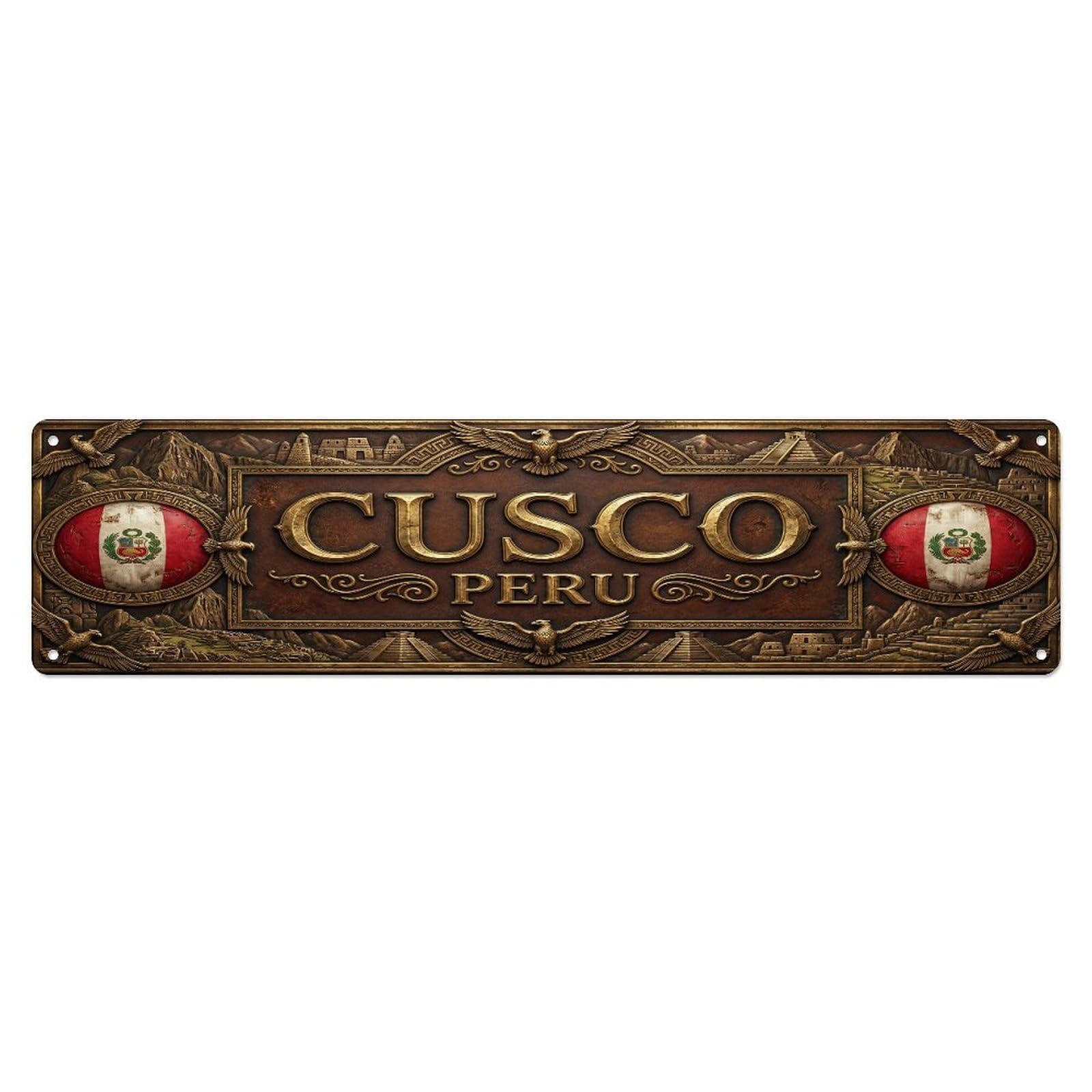 Olhnbad 4X16inch(10X40cm) Vintage Cusco Peru Flag Pattern Metal Tin Sign