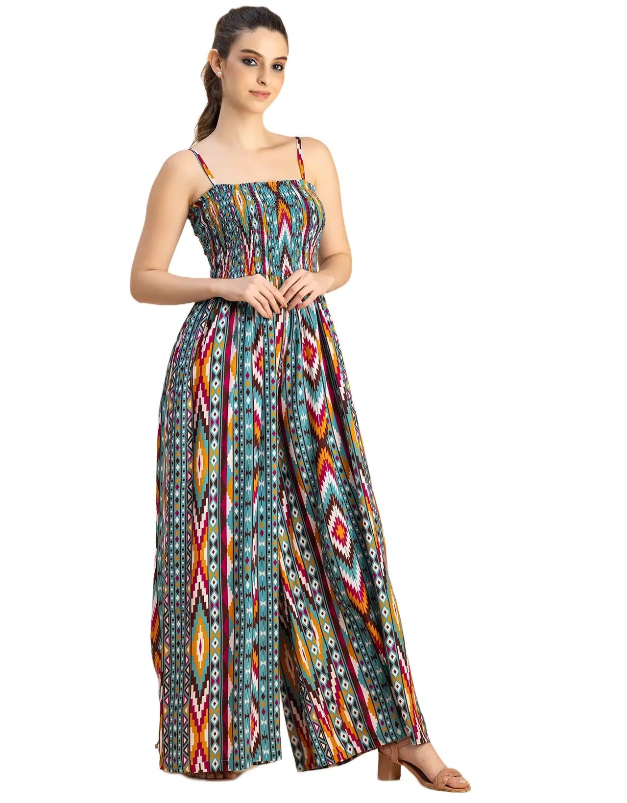 Shoulder Straps Full Leg Printed Rayon Jumpsuit Women's Stylish Jumpsuit-image-9