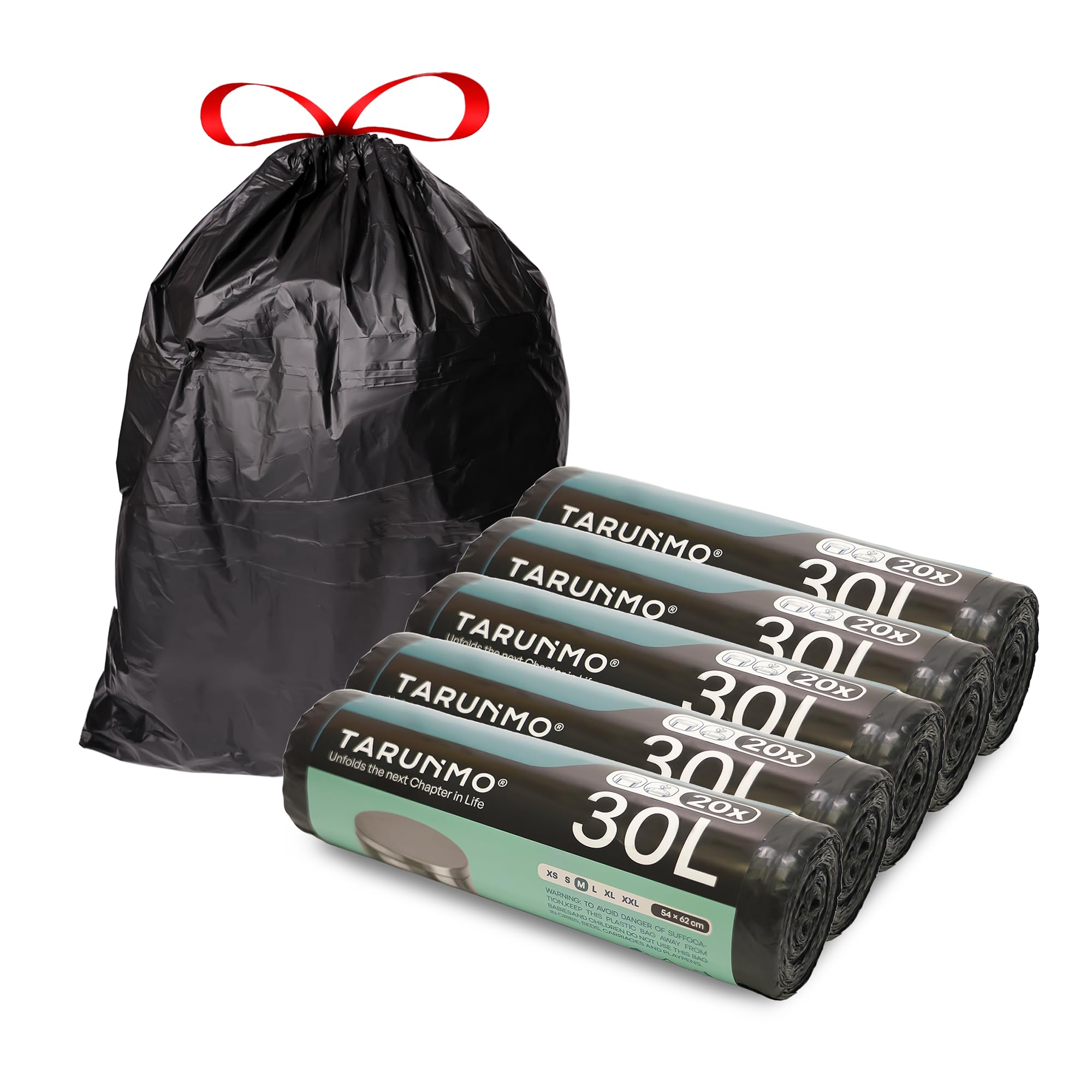 Sac poubelle à pédale 30 litres noir avec cordon de serrage résistant 54x62cm
