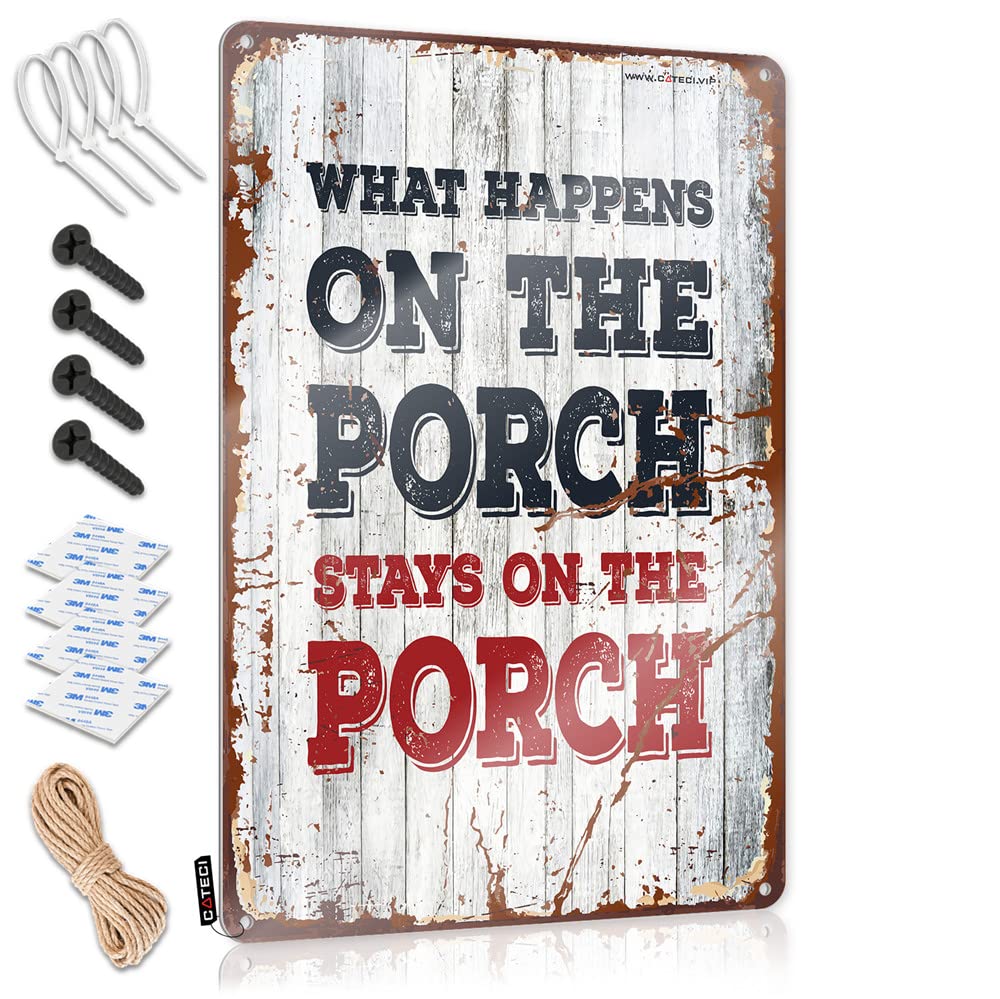 Vpguqarfr Colour Funny Sign Artwork Custom Tin Sign, Maid Of Honor Gift Fade Resistant What Happens On The Porch Stays On The Porch For Home Kitchen | Chic Vintage Decor For Retirement Party(20X30cm)