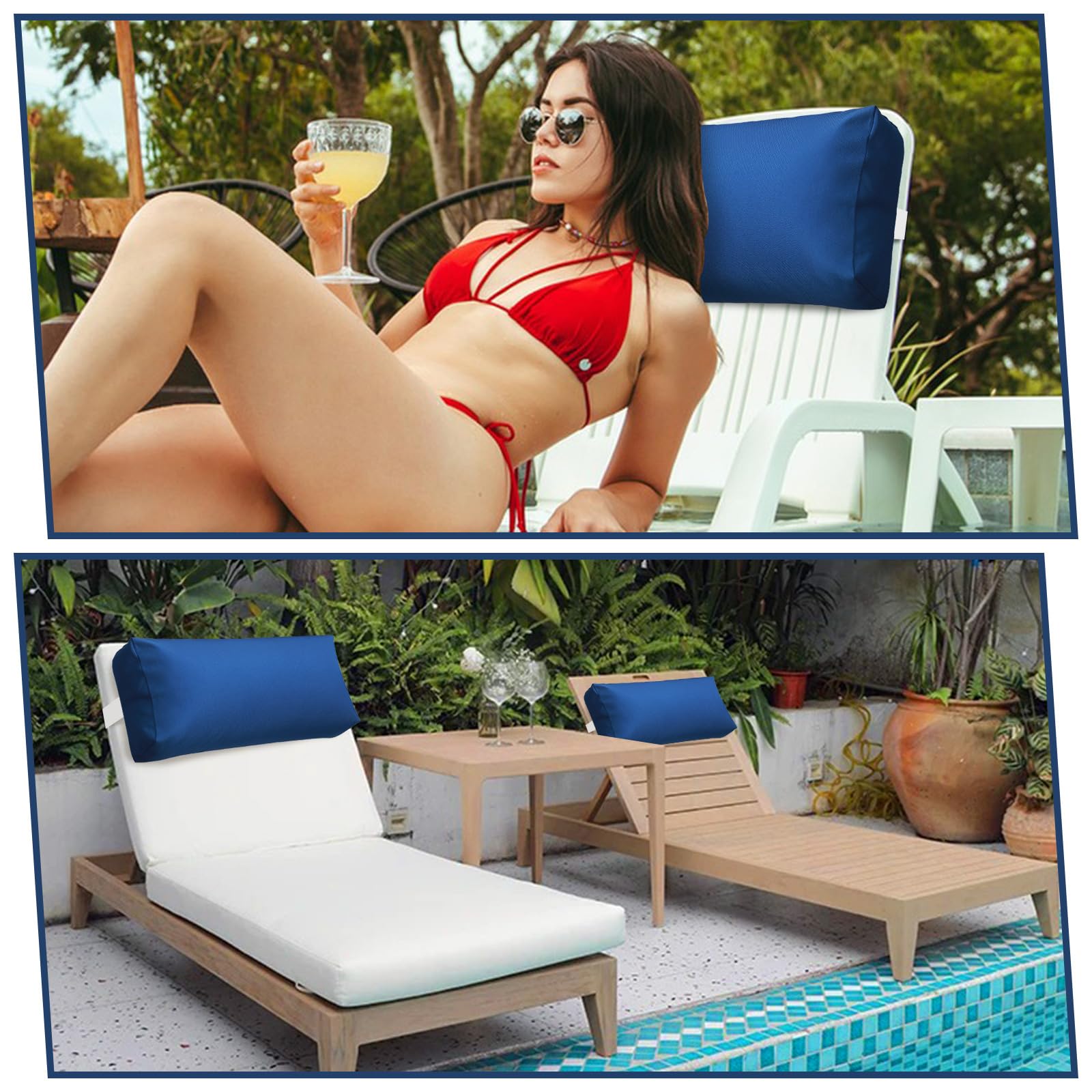 Almohada reposacabezas para tumbona de piscina, almohadas de descanso para piscina al aire libre con banda elástica para sillas reclinables y sillas de patio de piscina, almohada de apoyo