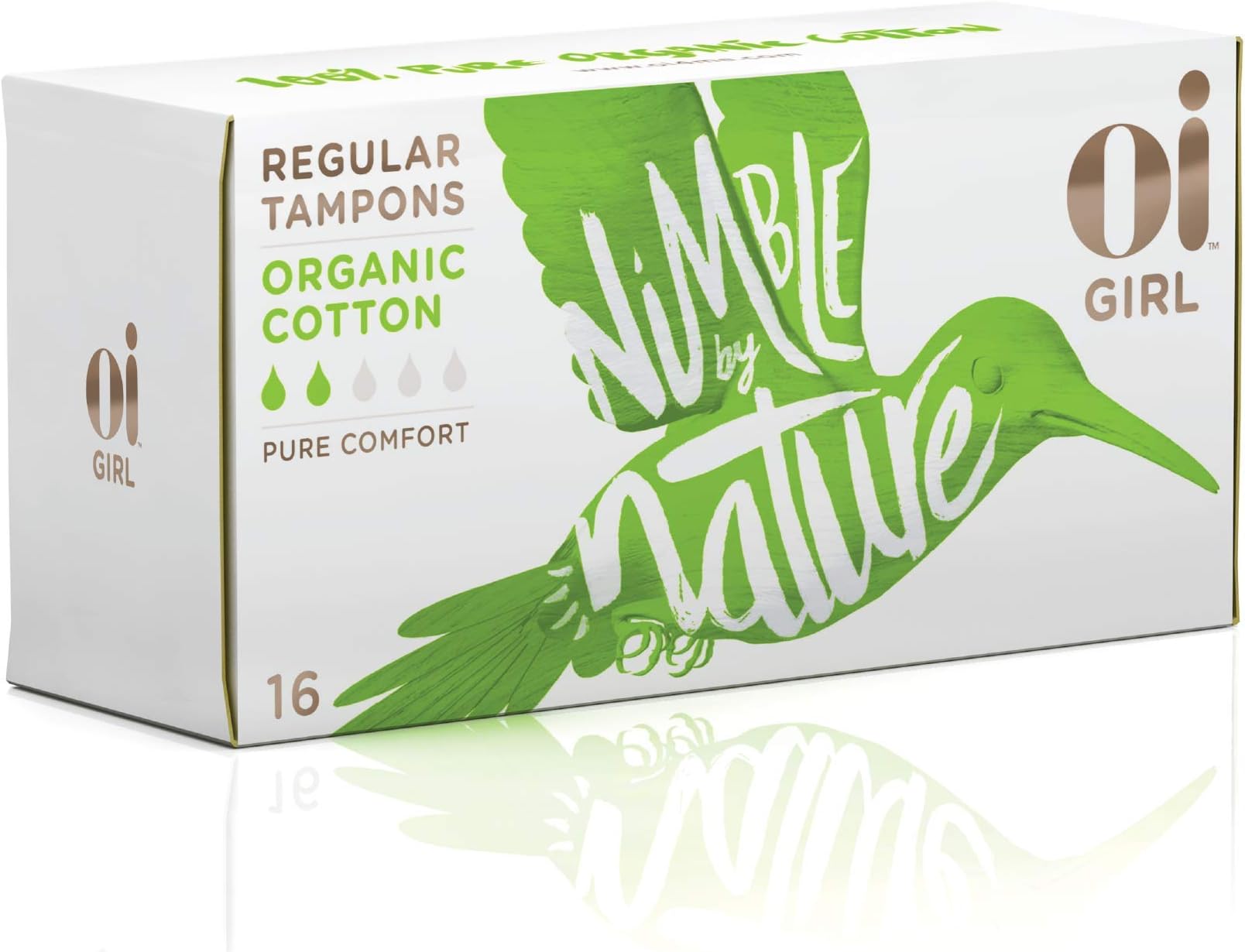 Oi Girl Organic Cotton Tampons, Box of 16 Light Tampons, Non-Applicator