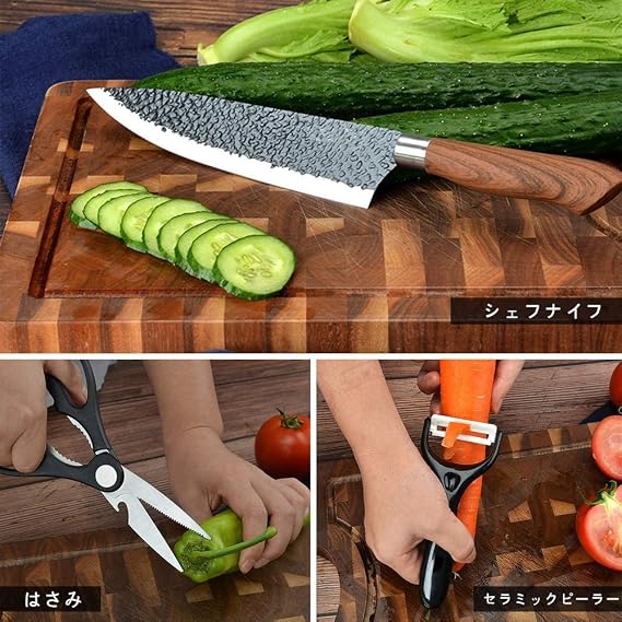 Stainless Steel 6-Piece Knife Set, Chef's Knife, Santoku Knife, Nakiri Knife, Sashimi Knife, Petty Knife, Scissors, Ceramic Peeler, Gyuto Knife, High Carbon Stainless Steel, Sharp Sharp, Long Lasting Sharpness, Commercial Use, Household Use, Dishwasher and Dryer Safe, Luxury Gift Packaging, Birthday Gift, Mother's Day, Respect for the Aged Day Gift