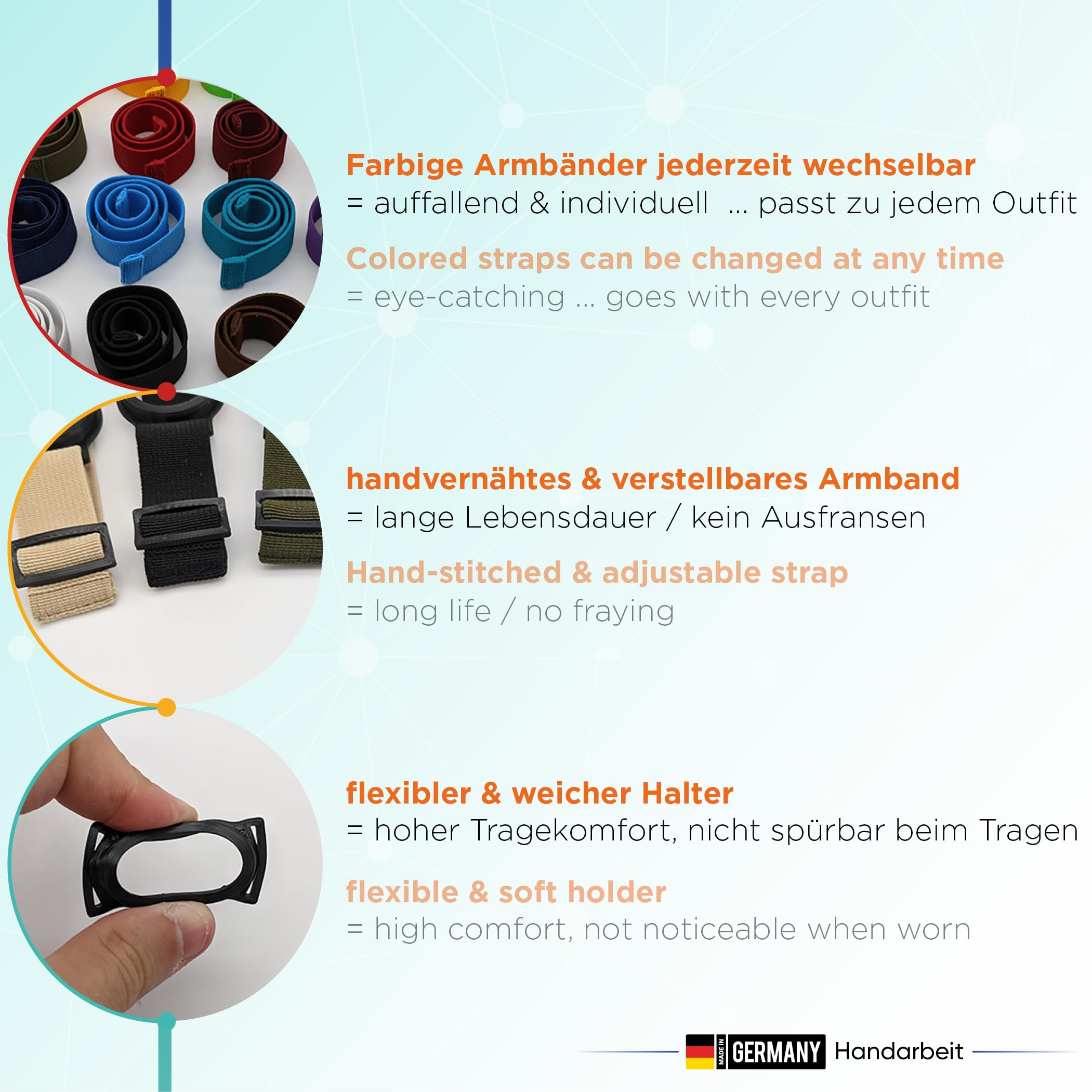 DiaBrothers® Fixierband für Dexcom G7 Sensor | Wasserfest & flexibel | Sicherer Halt & Schutz | Verstellbares Armband - Halter: schwarz - Armband: schwarz - Größe: M (25-35 cm)