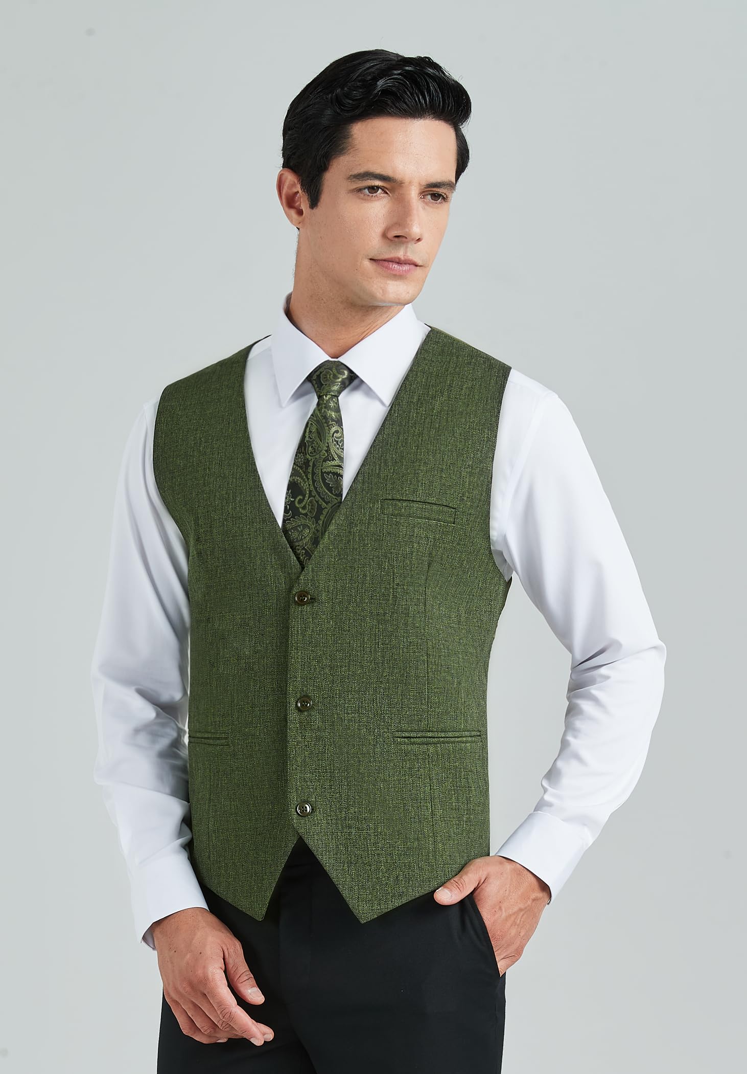 HISDERN Kamizelka męska formalna kamizelka męska elegancka klasyczna bawełniana kamizelka ślubna jednokolorowe kamizelki z kieszeniami XS-4XL