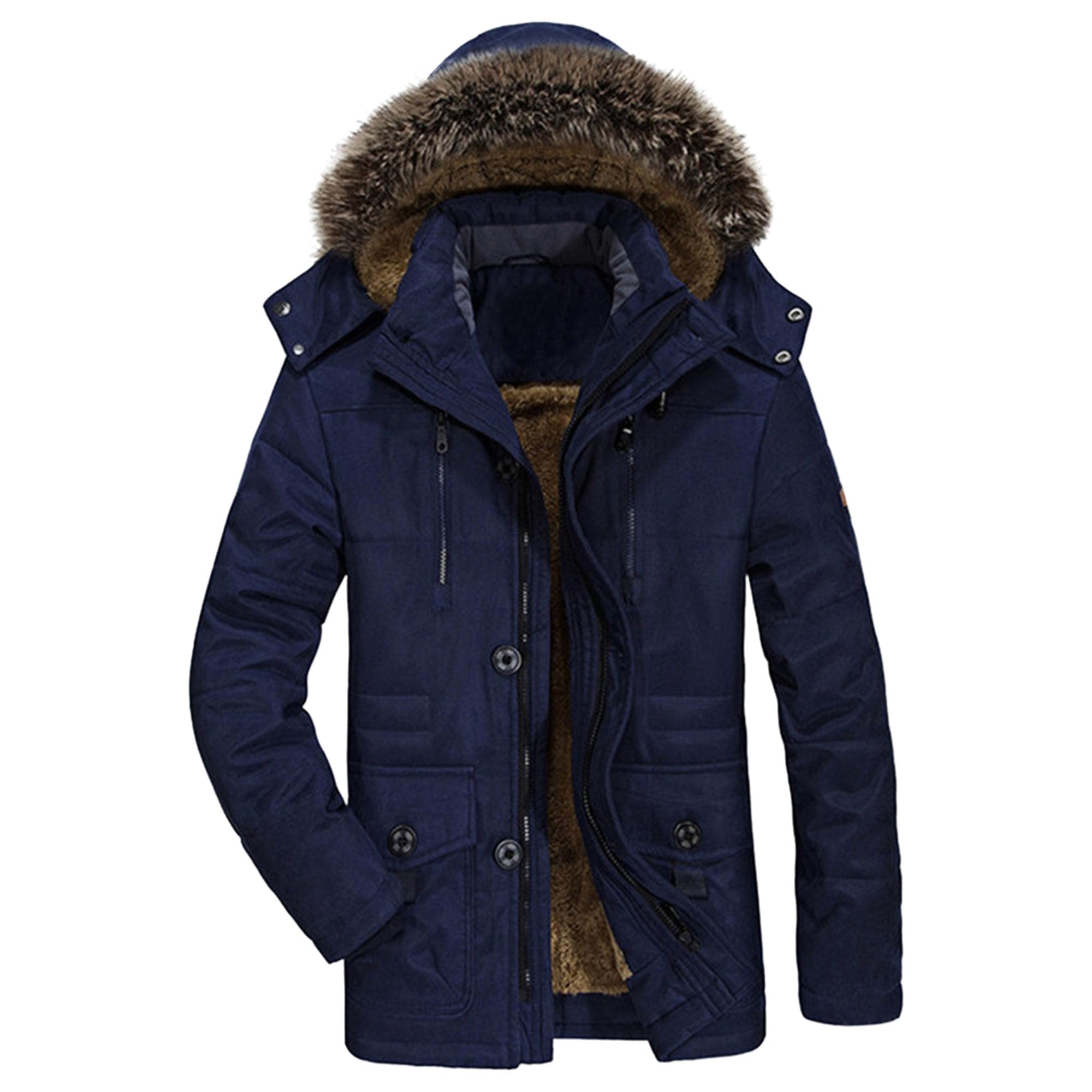 ZDJSWJ Chaqueta de alta piel con capucha para hombre Chaqueta de plumas engrosada y cortavientos Abrigo militar cálido con capucha