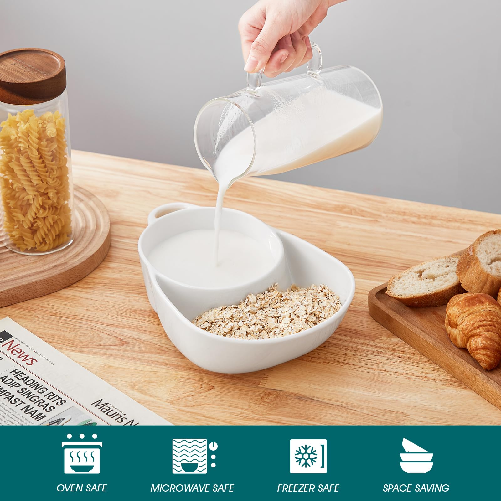 vancasso Snack Chip und Dip Schalen, Suppe und Beilage/Cracker Schalen Sets für Frühstück,Weiß
