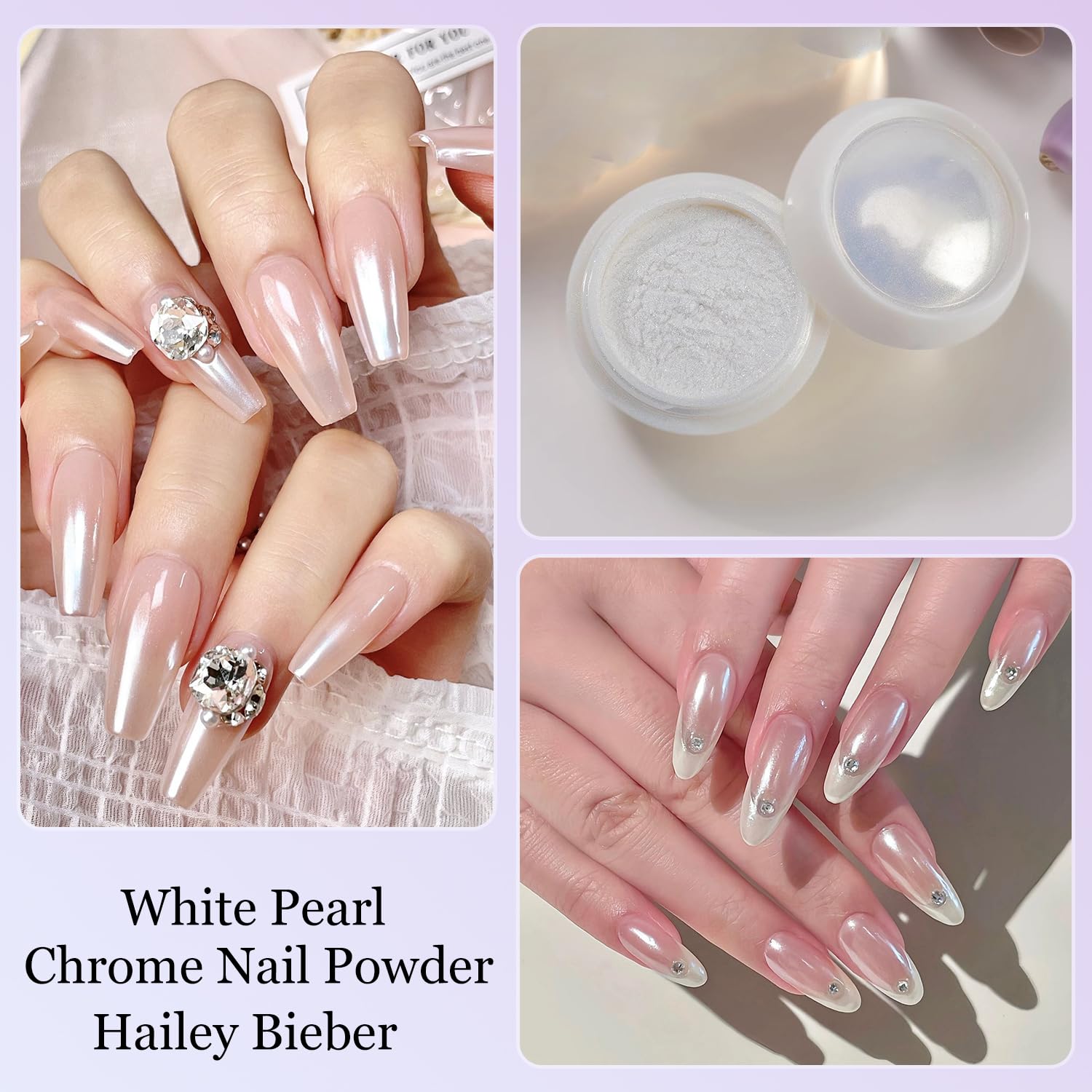 White Pearl chrom proszek do paznokci, efekt perłowy, błyszczący puder do paznokci, Nail Art Chrome Nail Powder
