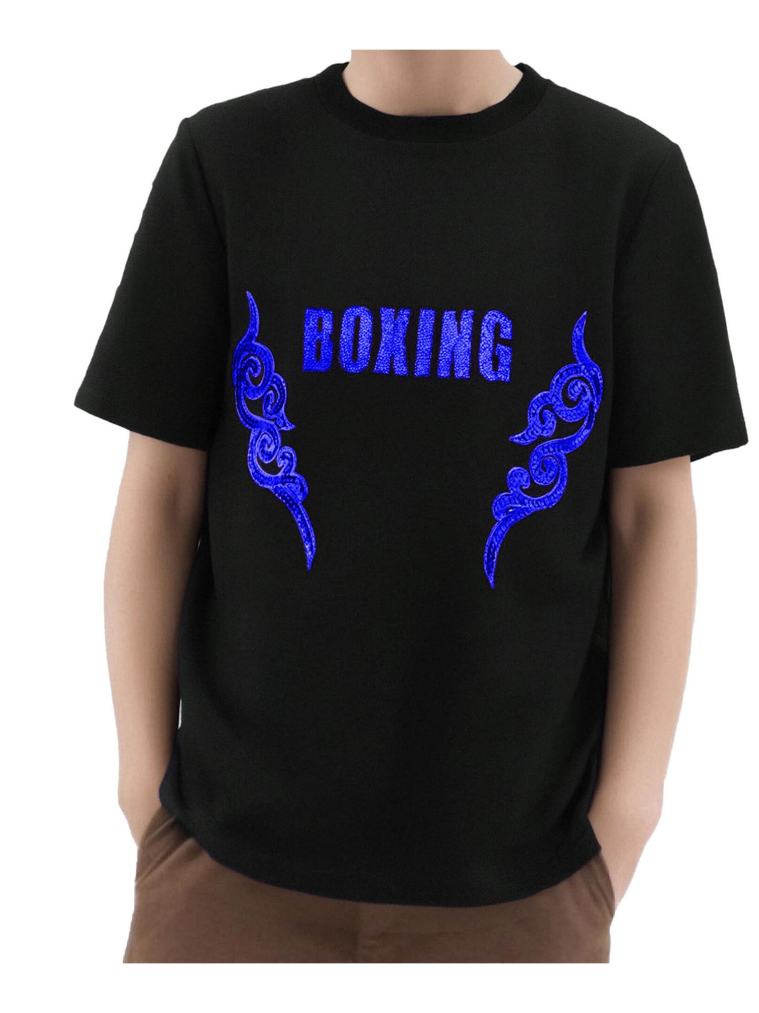 dPois Enfant Garçon T-Shirt et Short de Boxe Combat MMA Muay Thai Kick Boxing Sport Gym Vêtement de Boxe