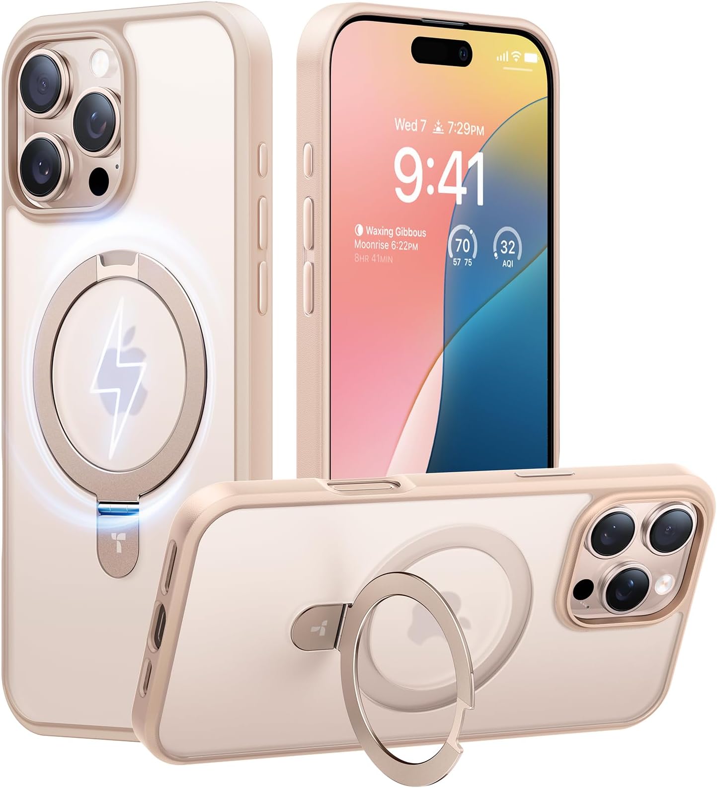Magnetic Ostand for iPhone 16 Pro Case, [Military Grade Drop Tested][Compatible with MagSafe] Translucent Slim Back Soft Edge Case for iPhone 16 Pro, Desert Titanium