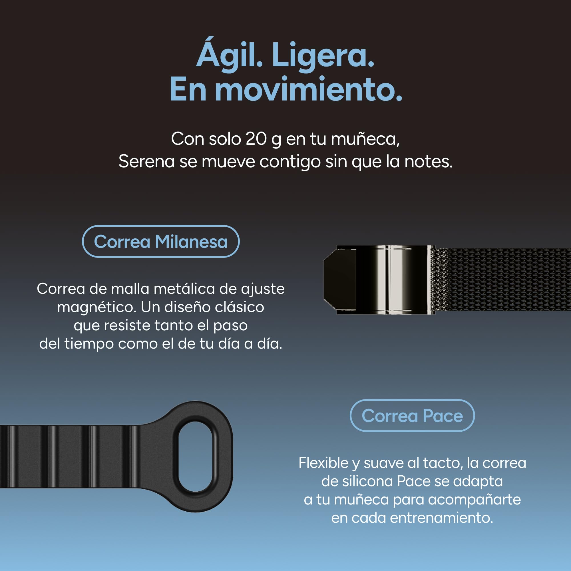 KSIX Serena Smartband Mujer con Pantalla, Pulsera Inteligente con Monitor de Actividad y sueño, App sin suscripción, 100 Modos Deporte, batería 7 días, 5 ATM, 2 Correas Silicona y metálica