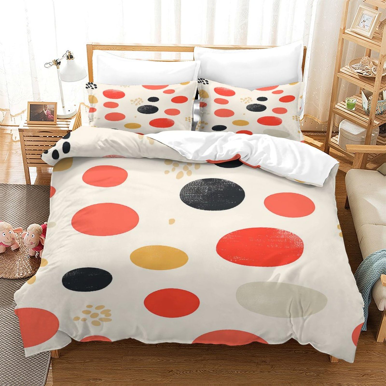 P1S9U7W5Y Colorful Polka Dot 3D Printed Duvet Cover Set 3pcs Microfiber Spot Bedding Set Double