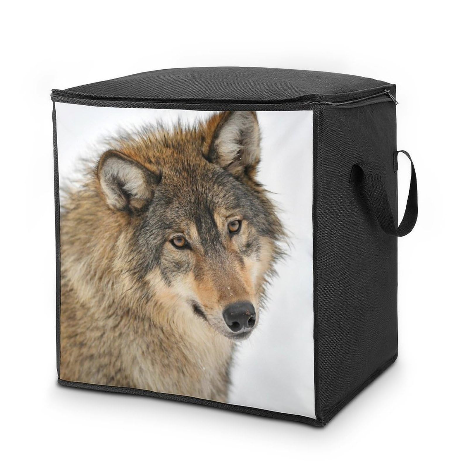 Lyfthologen 70L Storage Bags, Brown Wolf Head Storage Box with Lid Zipper And Handles, Clothes Bags for Quilt, Blankets, Bedding