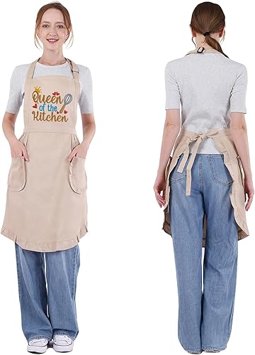 Miniatura 4 de Fairy's Gift Divertidos delantales de cocina para mujer con bolsillos, bonitos delantales bordados para hornear, reina de la cocina, Navidad,
