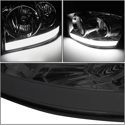 Miniatura 3 de DNA MOTORING HL-LB-DR06-SM-CL1 - Faros delanteros ahumados transparentes con barra de luz LED de repuesto compatible con Dodge Ram 1500 06-08