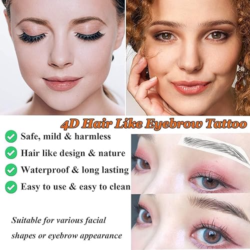 Miniatura 9 de 77 pares de calcomanías de tatuaje de cejas, 4D, impermeables, naturales, para cejas, de larga duración, perfectas para mujeres y niñas (negro)