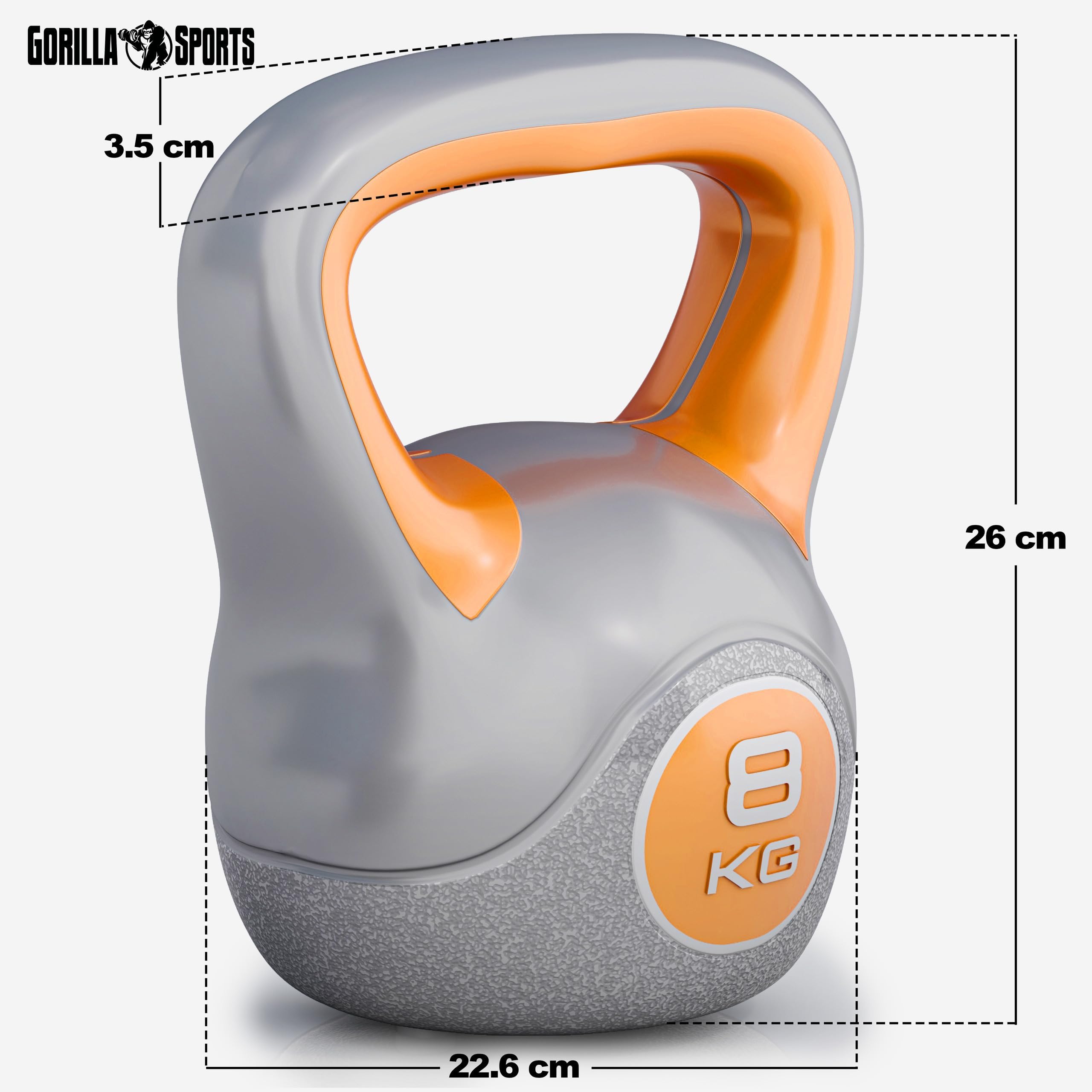 GORILLA SPORTS® Kettlebell 2–20 kg, Kunststoff, einzeln oder als Set | Bodenschonende Kugelhantel mit Kunststoffummantelung, mit oder ohne Ablage; für Home Gym, Fitness und Krafttraining