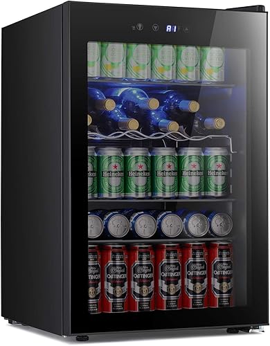 Antarctic Star Enfriador de bebidas - Mini refrigerador para 145 latas para cerveza o vino, con puerta de vidrio, para oficina o bar con estantes