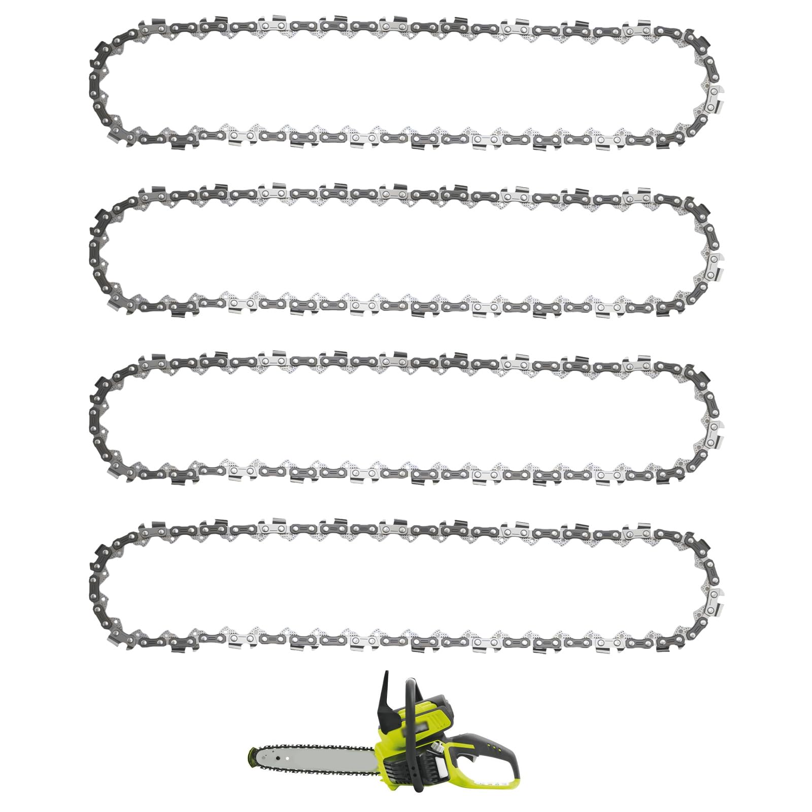 JUUDDENPARTS 4Pcs 12 Inch (30cm) Bar Chainsaw Chain, 3/8" LP Pitch, .043" Gauge 45 Drive Links, Replacement for Ryobi RCS36, OCS1830, Replacement for De-Walt DCM565N