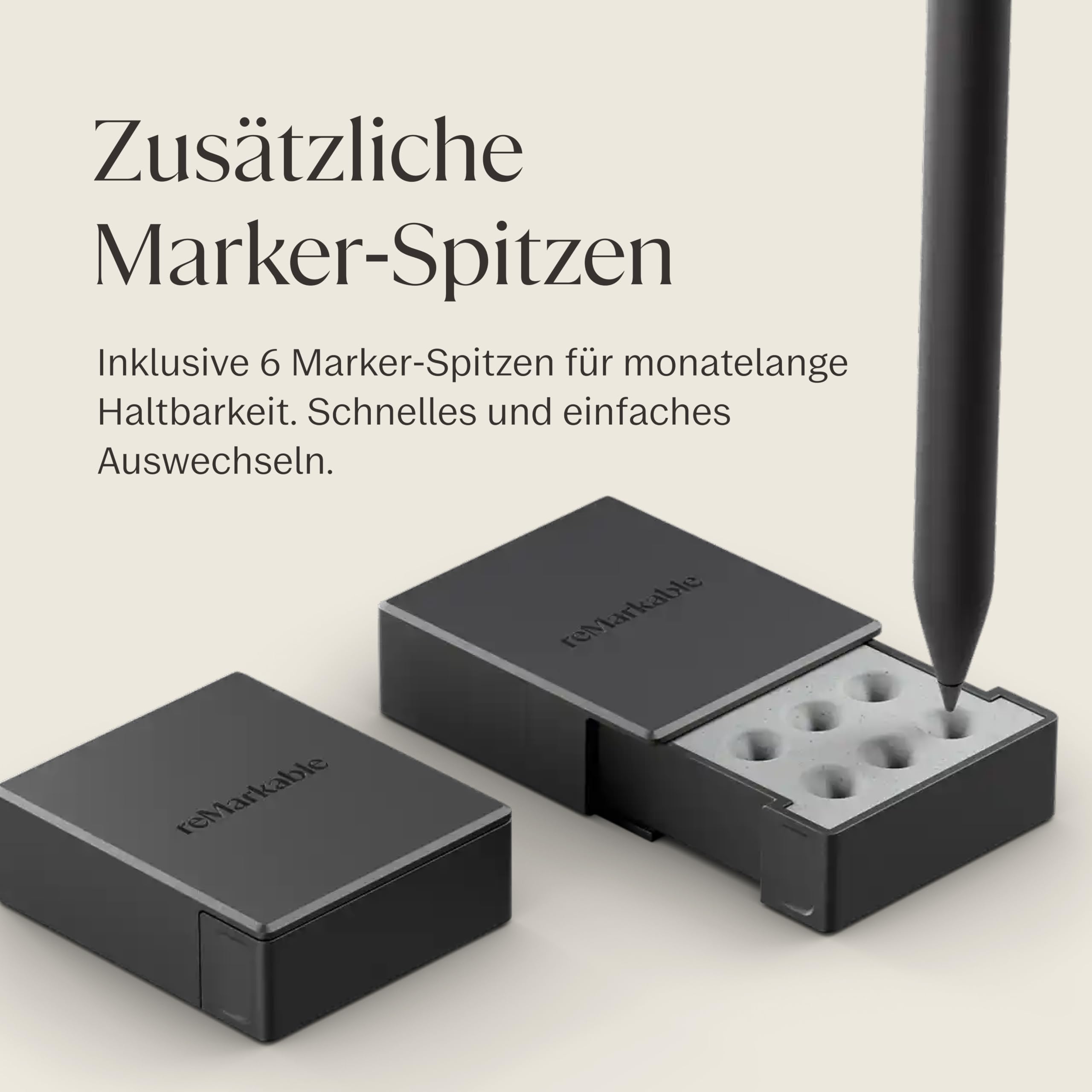 reMarkable Marker Plus für Paper Pro, Pro Move und Paper Pure | Reaktionsschneller und präziser Stift mit integriertem Radiergummi, inklusive 6 Ersatz-Marker-Spitzen – Schwarz