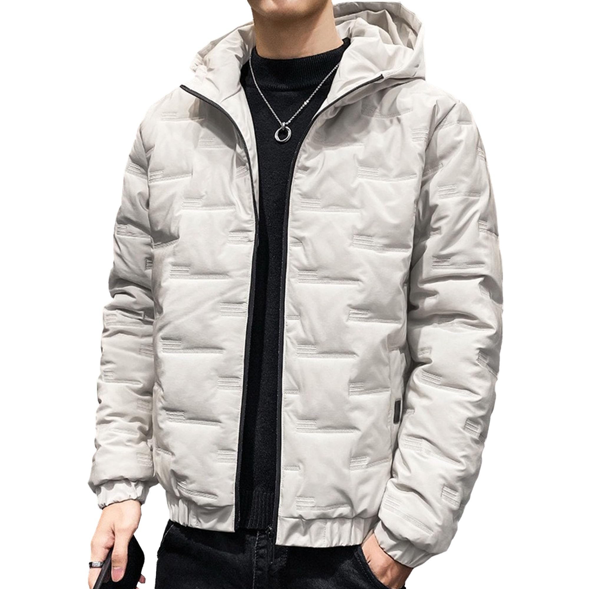 Mens Quilted Down Parkas Jackets Thicken Bubble Overcoats with Pocket Winter Warm Hooded Puffer Coats