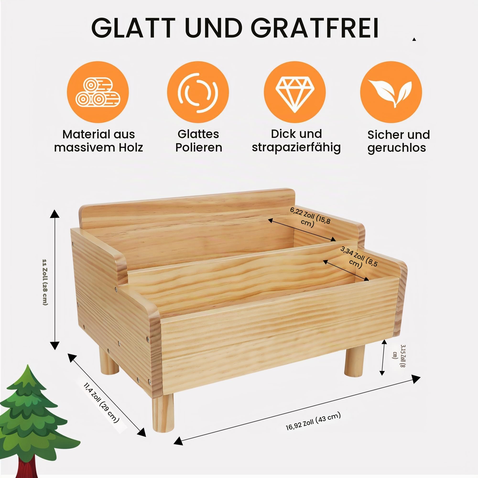 Kinder-Bücherregal,Montessori-Bücherregal klein für Kleinkinder,Baby-Bücher Aufbewahrungsregal mit Trennwand,Bücherhalter aus Holz für Spielzimmer,Kinderzimmer,Kinderkrippe,Klassenzimmer,Kiefer