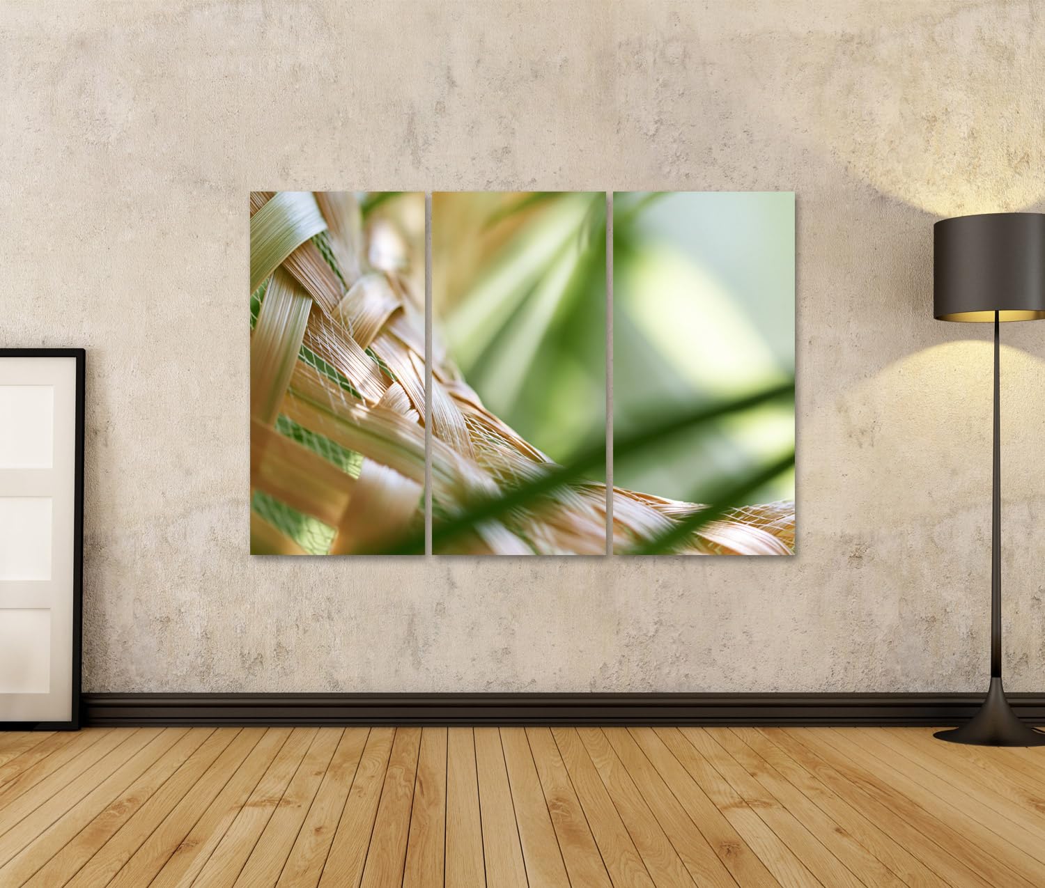 islandburner Tableau sur toile - Tresse de bambou fascinante - Décoration murale pour salon - Pour les amoureux de la nature - 3 pièces
