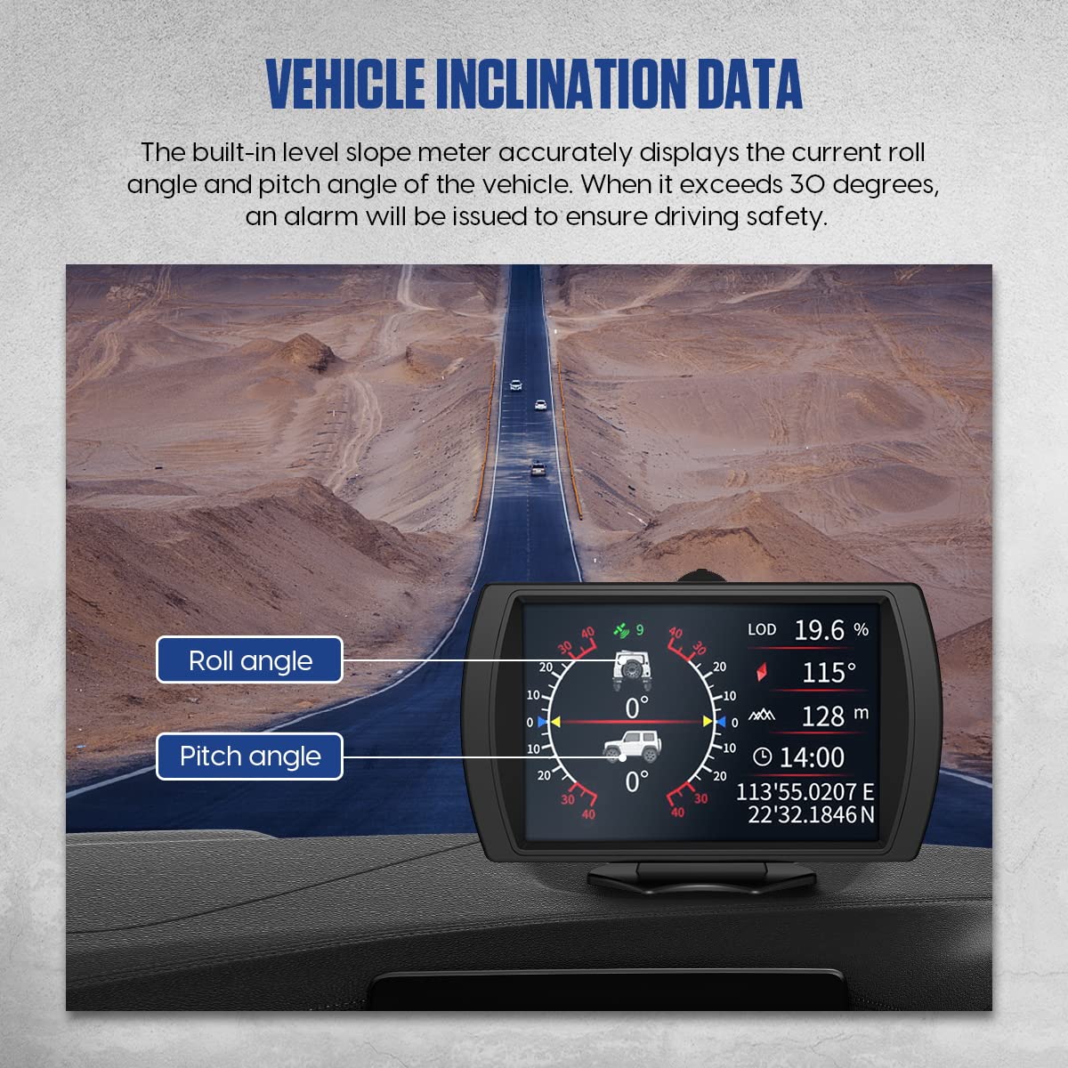 MR CARTOOL Inclinomètre numérique automobile M90 pour véhicule tout-terrain SUV