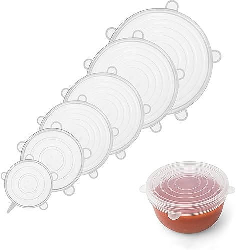 6 tapas elásticas de silicona  Cubiertas reutilizables para alimentos para cuencos, vasos, frascos y recipientes  Duraderas, expandibles, herméticas