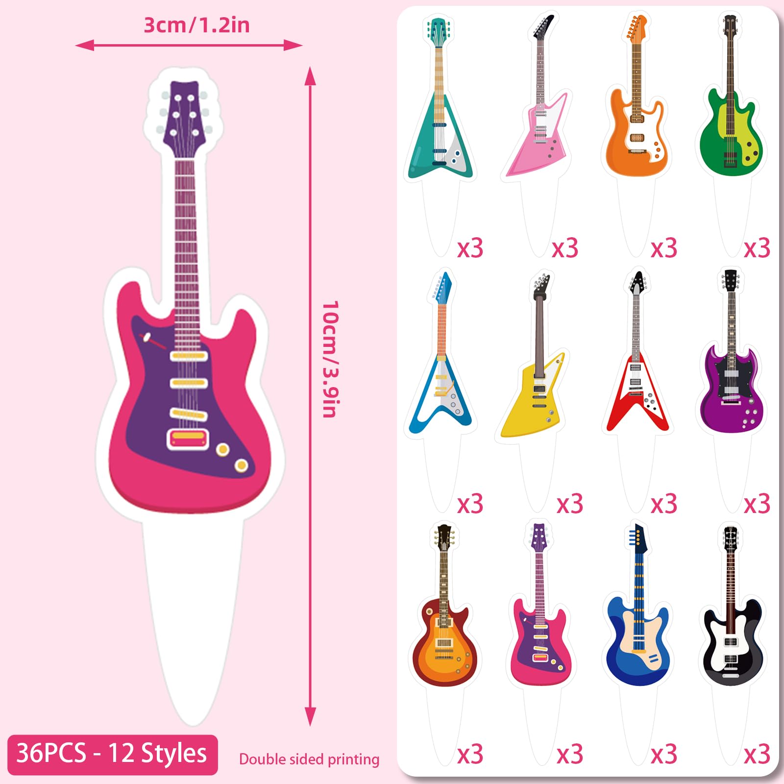Yoomod 36PCS Guitar Cake Cupcake Toppers Music Lover's Birthday Rock and Roll Party Decorations Baby Shower Supplies