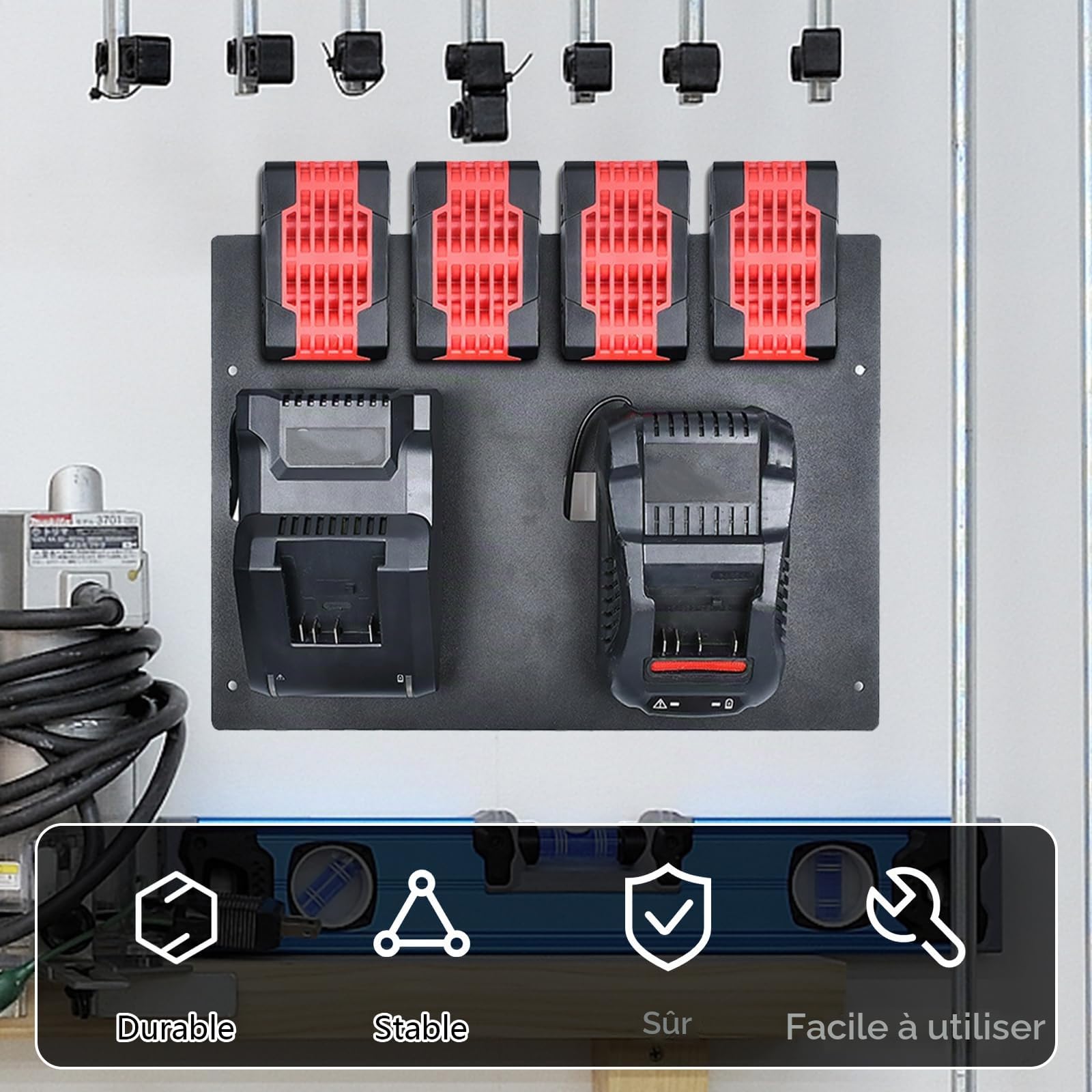 Support Mural De Batterie, Support Mural pour Support De Batterie Et Chargeurs pour Bosch Professional Accessoires pour Appareils à Batterie Support De Chargeurs Mural pour Batteries Bosch 1-4