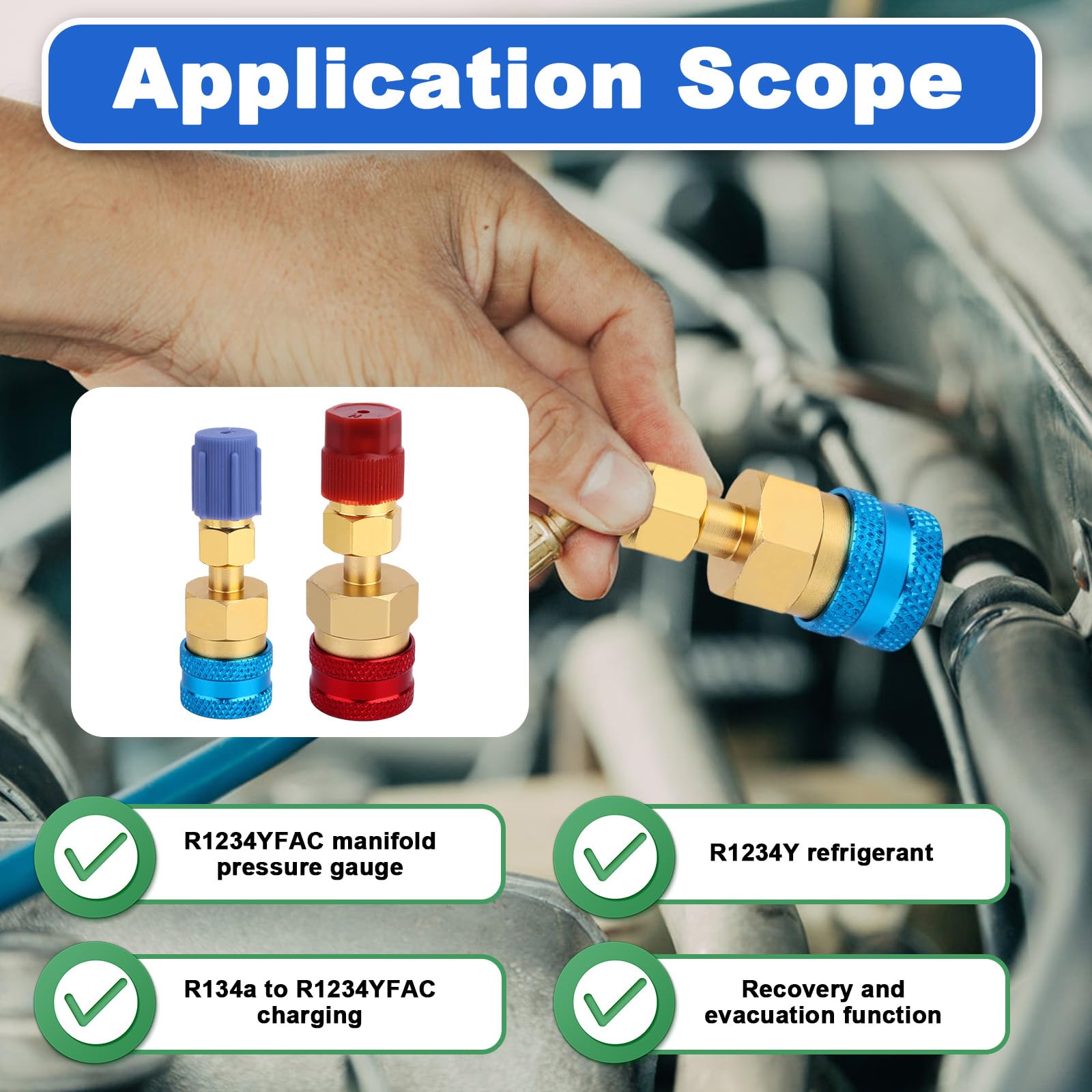 Kit Adattatore R1234yf, Adattatore Premium da R1234yf a R134a Kit di Conversione con Connettore Lato Alta/Bassa Plug And Play per Ricarica e Svuotamento del Refrigerante AC